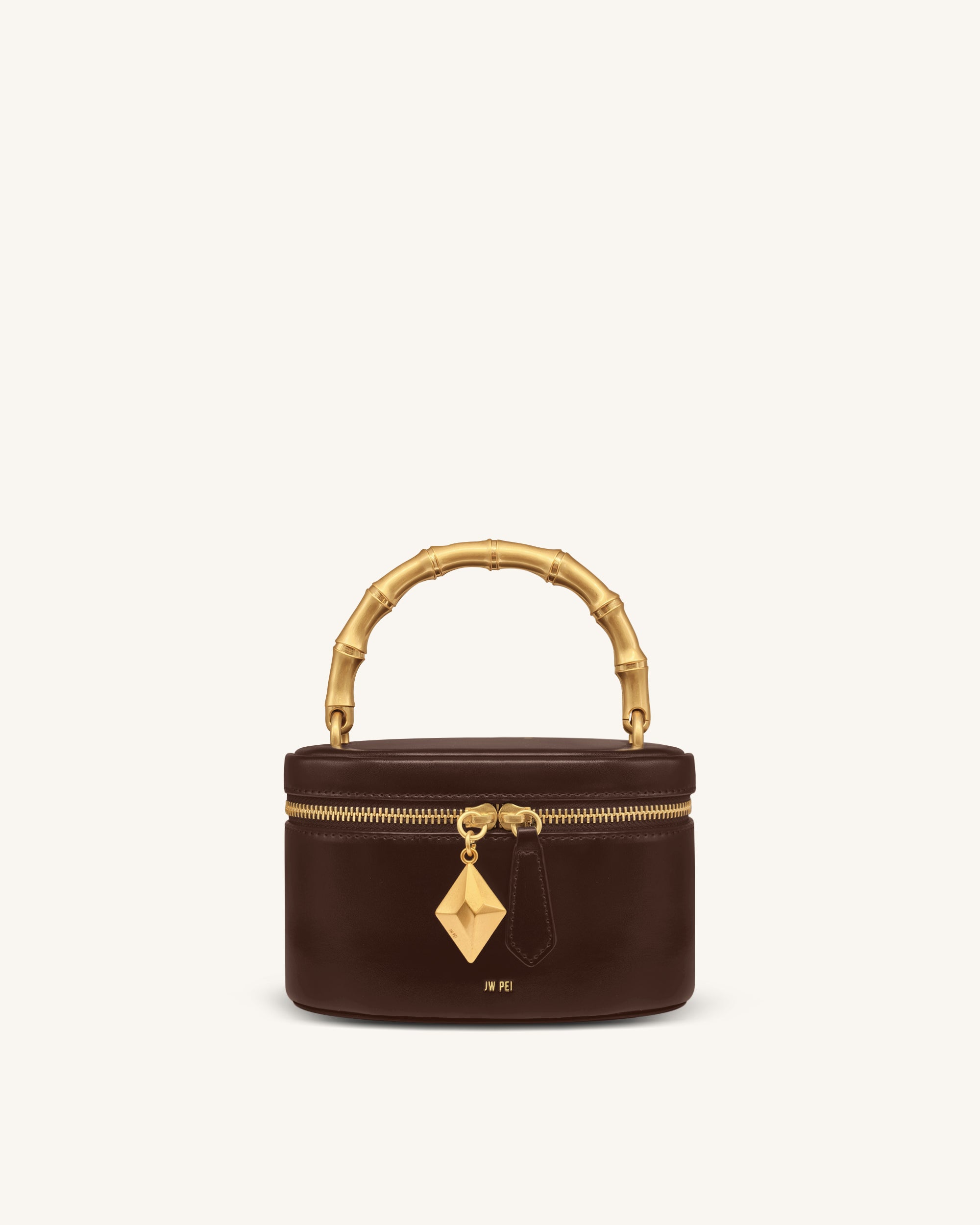 Natalie Metal Geometric Pendant Handle Bag - Dark Brown | JW PEI