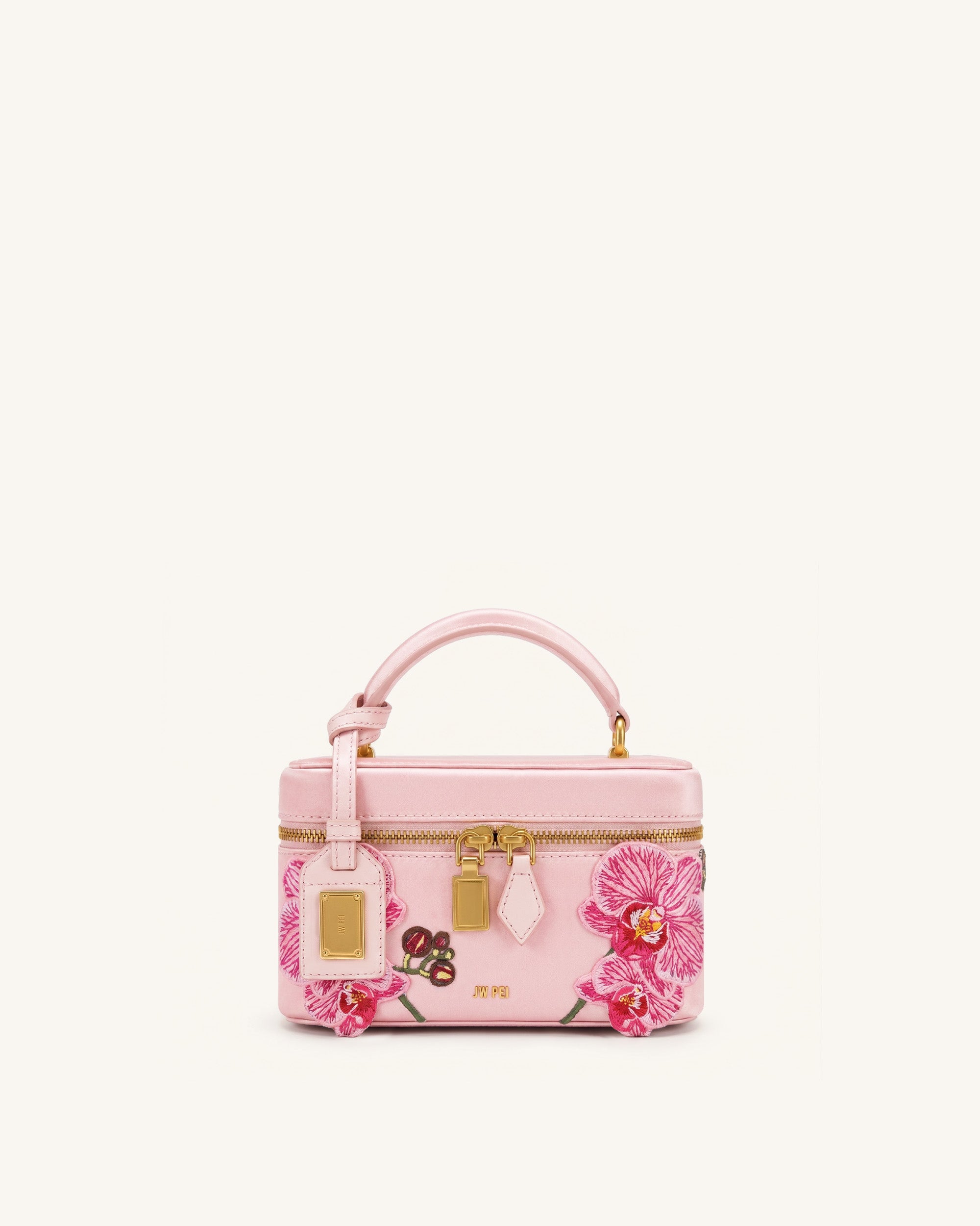 Cleo Embroidered Box Shape Top Handle Bag - Sakura Pink | JW PEI