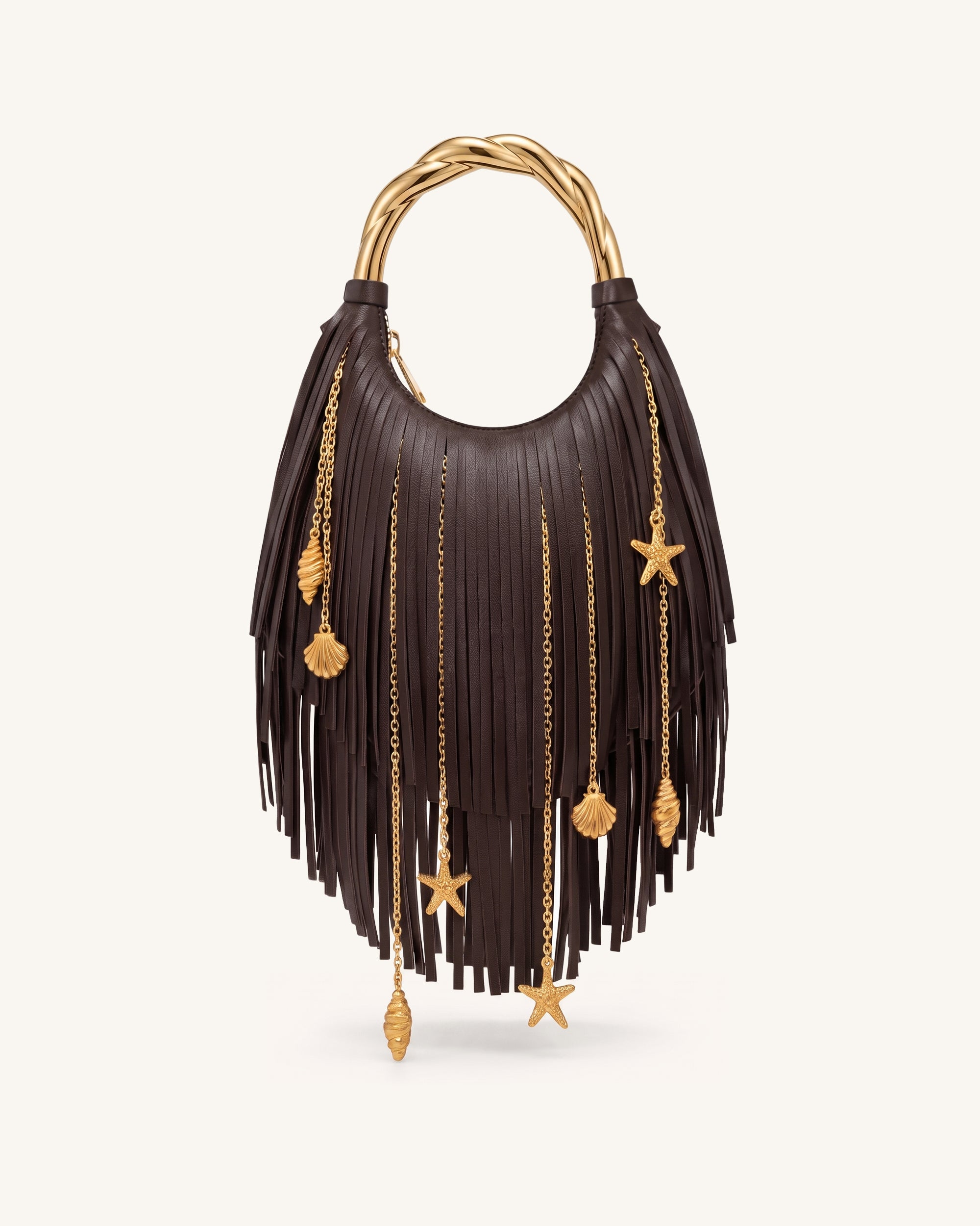 Chloe Metal Handle Fringe Top Handbag - Dark Brown | JW PEI