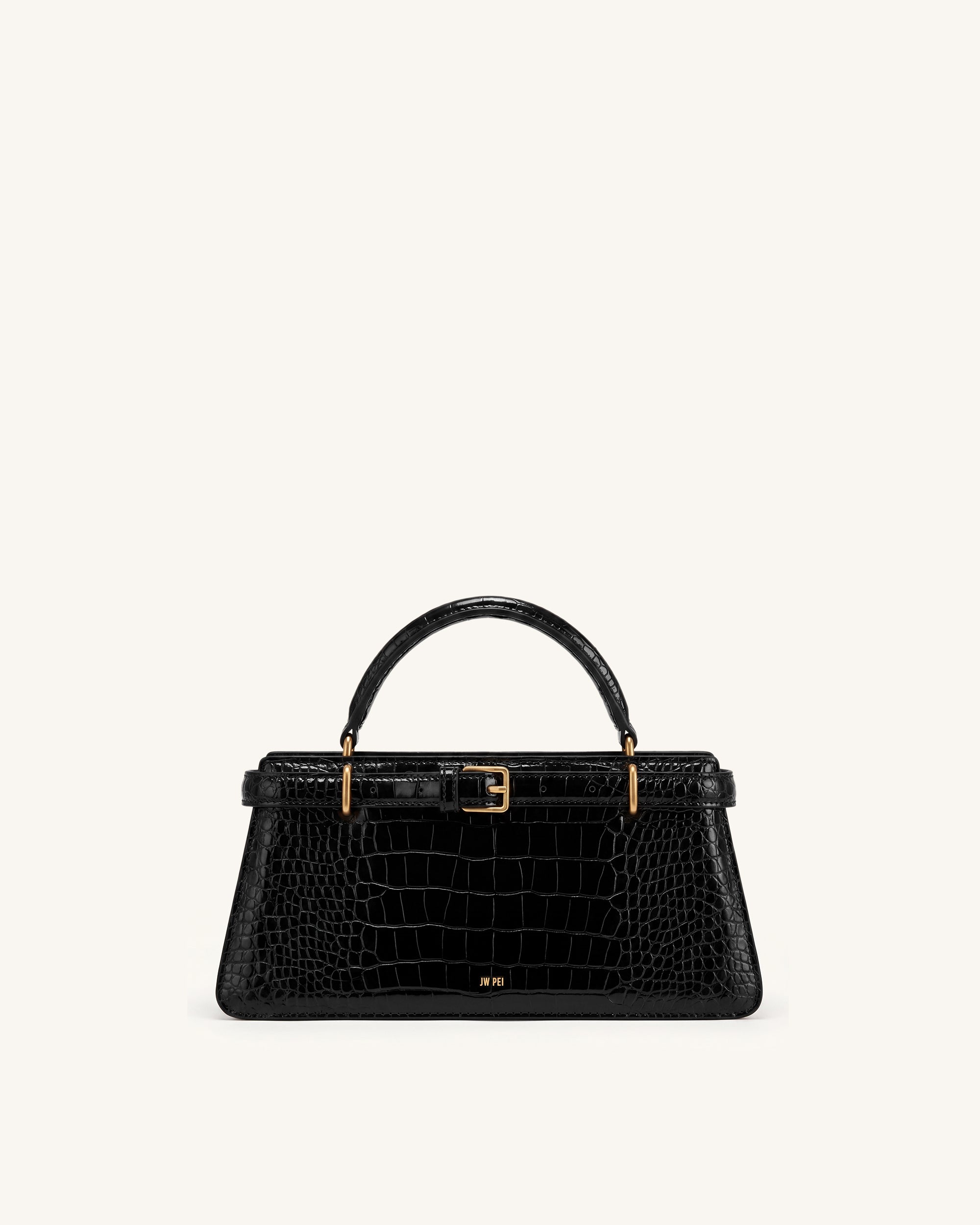 Elena Classic Top Handle Bag - Black Croc | JW PEI