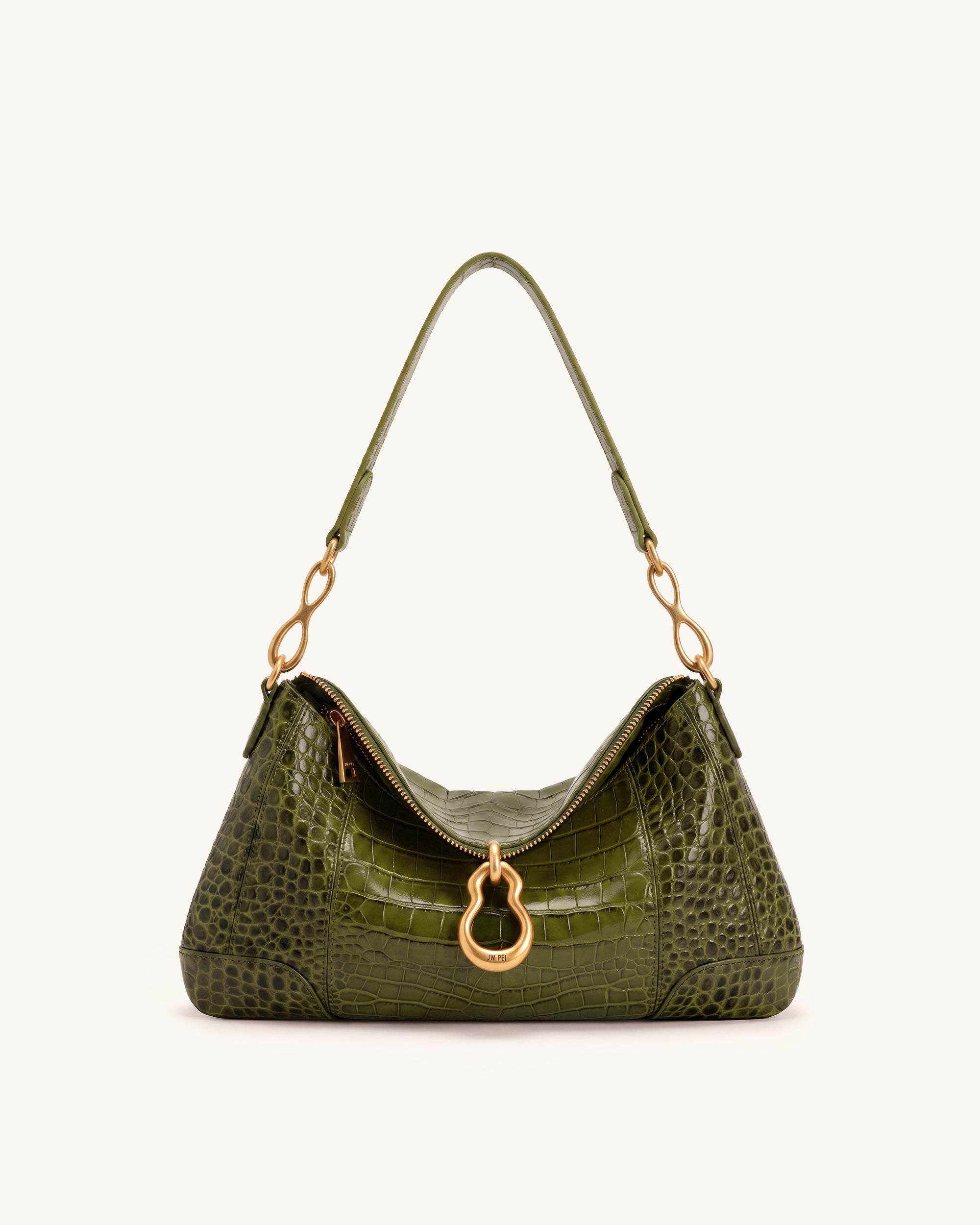 Jayla Metal Pendant Embellished Shoulder Bag - Green Croc | JW PEI