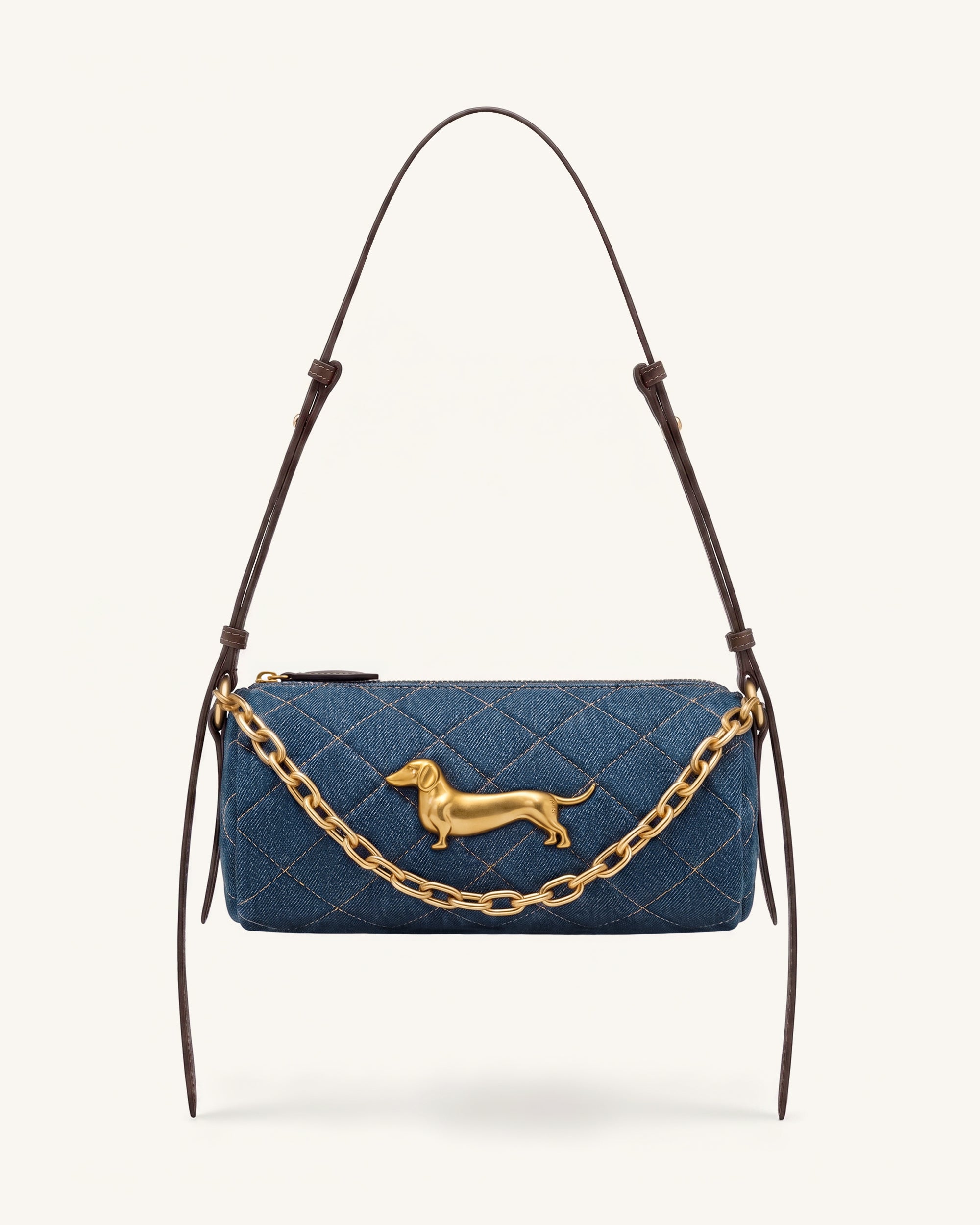 Lucienne Dachshund Quilted Chain Shoulder Bag - Blue Denim | JW PEI