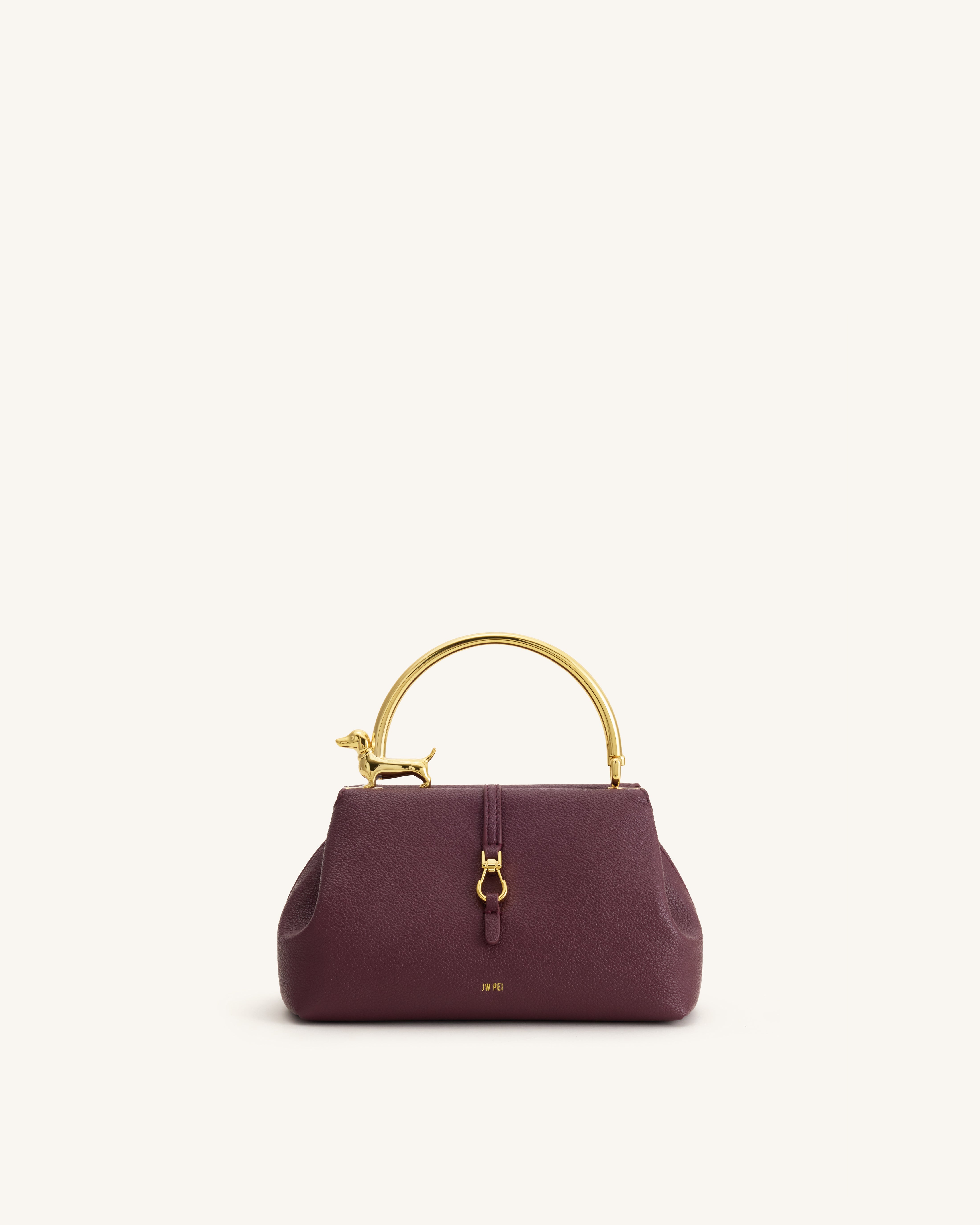 Bruna Dachshund Metal Handle Top Handle Bag - Burgundy | JW PEI