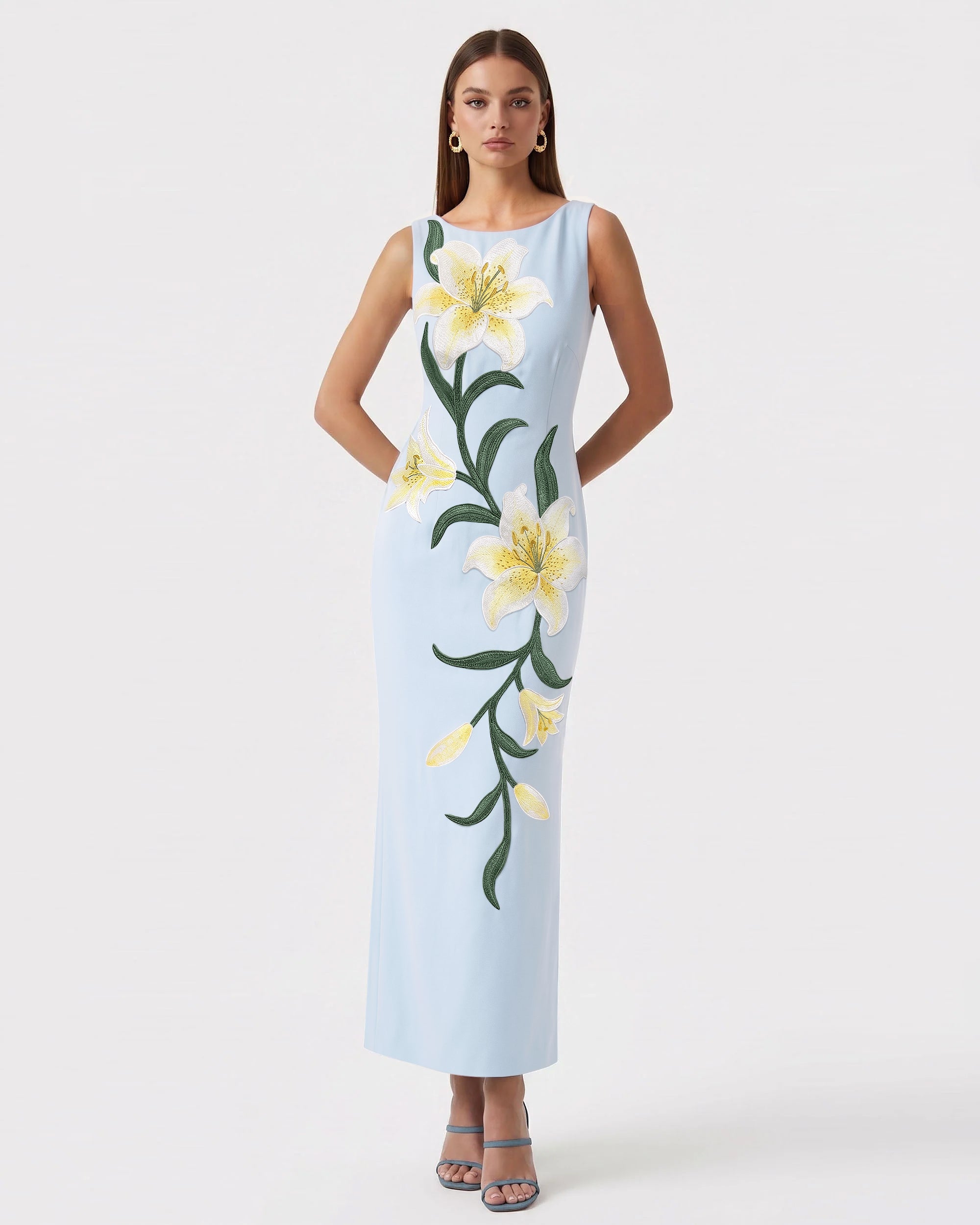Lily Floral Print Sleeveless Column Maxi Dress