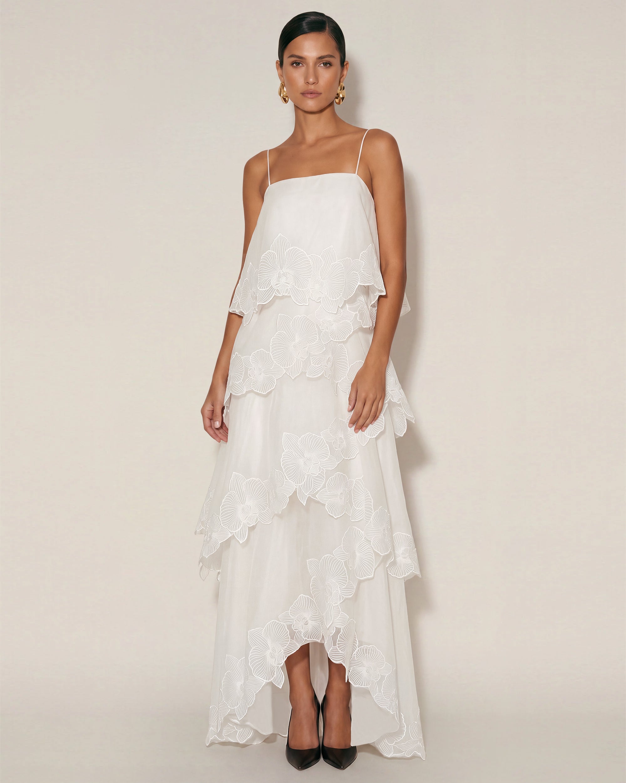 Orchid Embroidered Layered Maxi Dress - White, 2