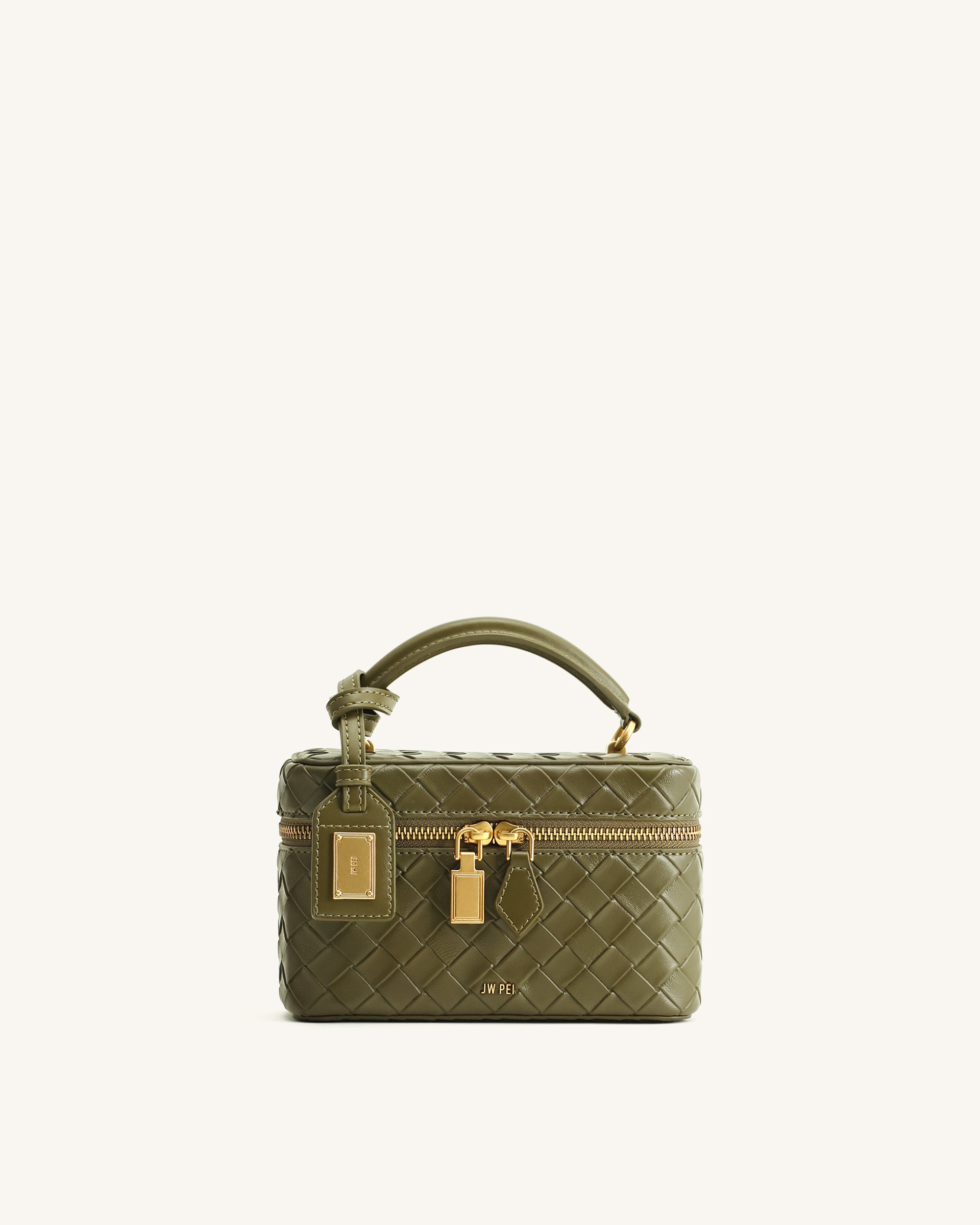 Cleo Woven Texture Box Shape Top Handle Bag - Olive Green | JW PEI