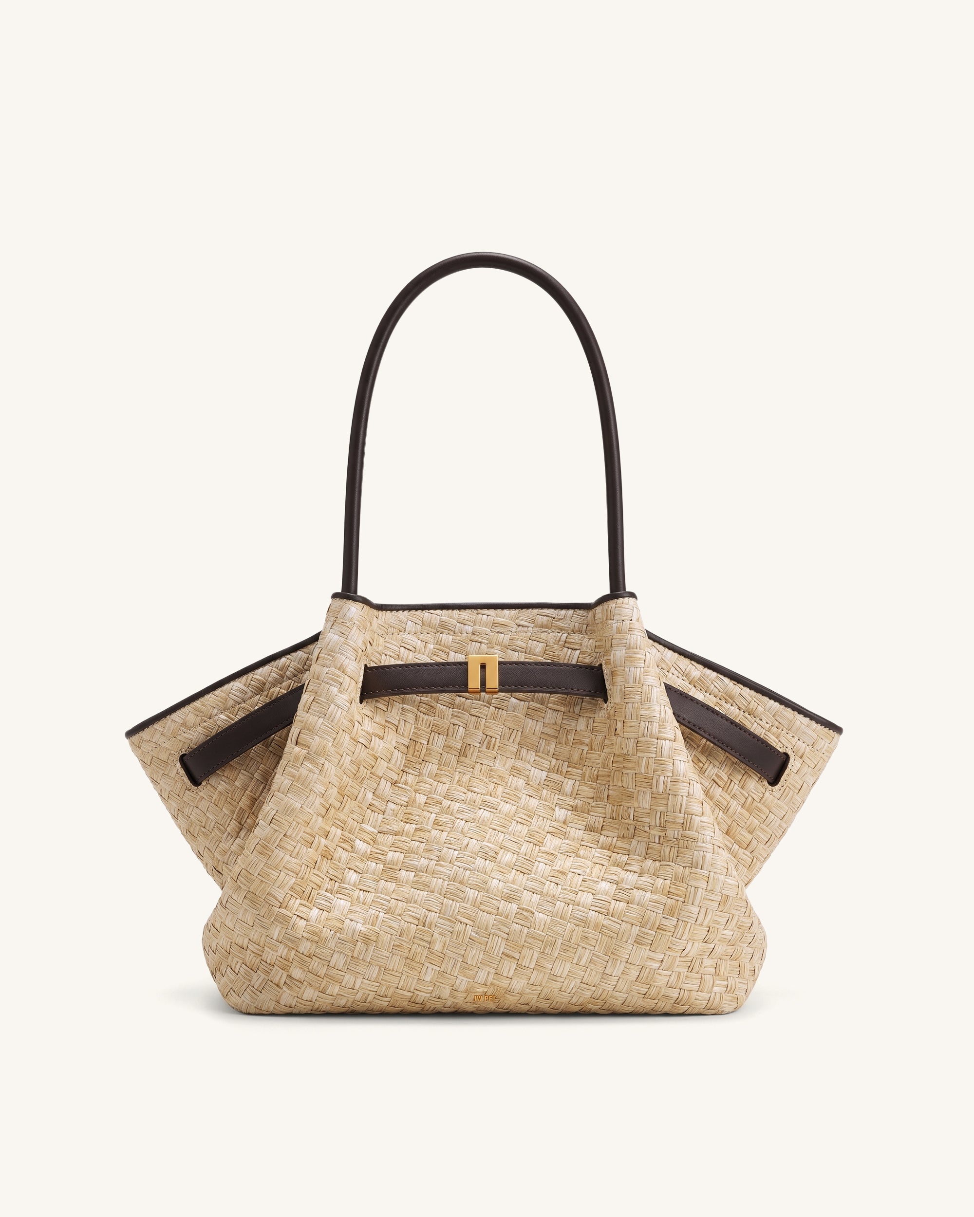 Hana Medium Faux Straw Tote Bag - Brown | JW PEI