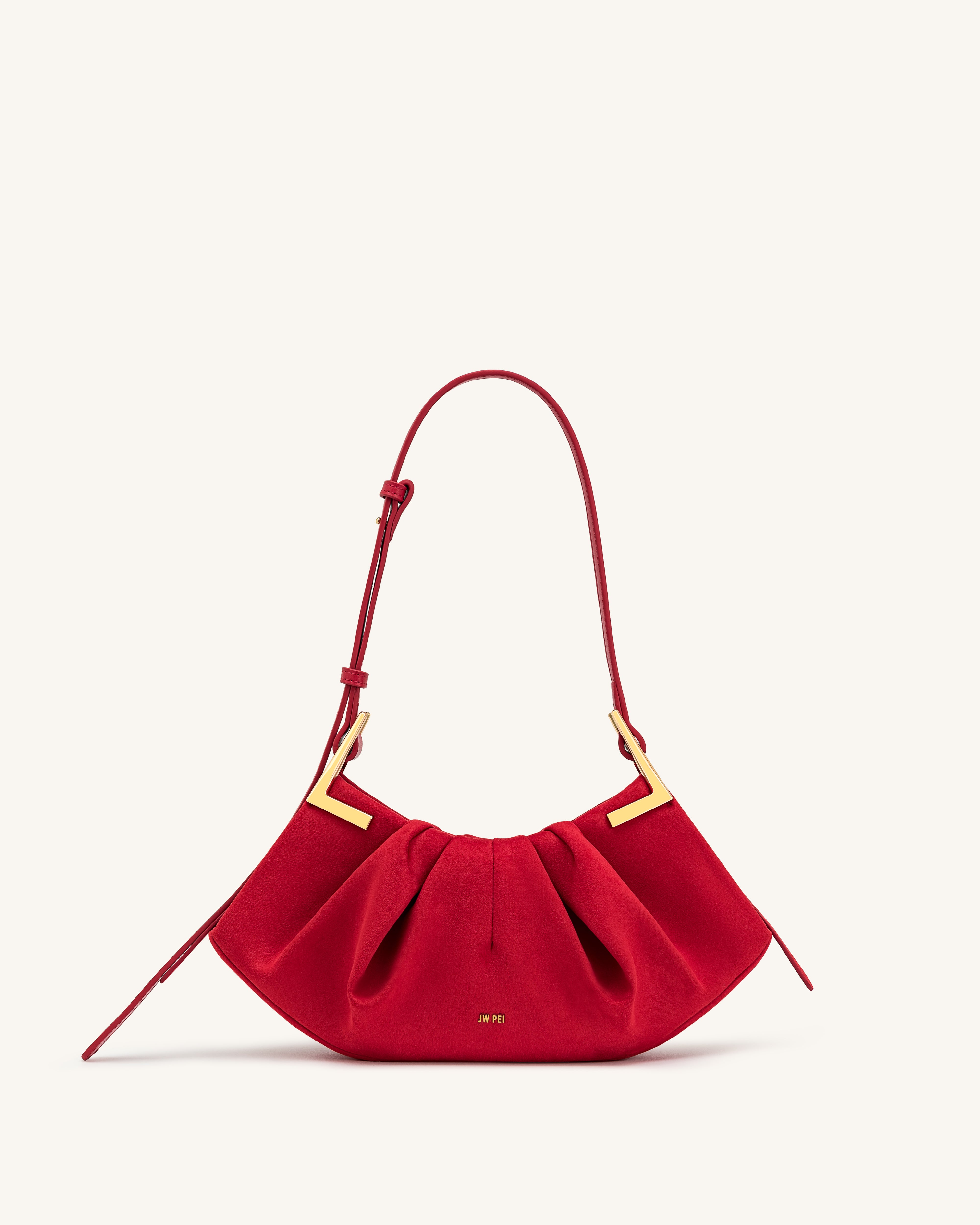 Amelia Faux Suede Pleated Shoulder Bag - Red | JW PEI