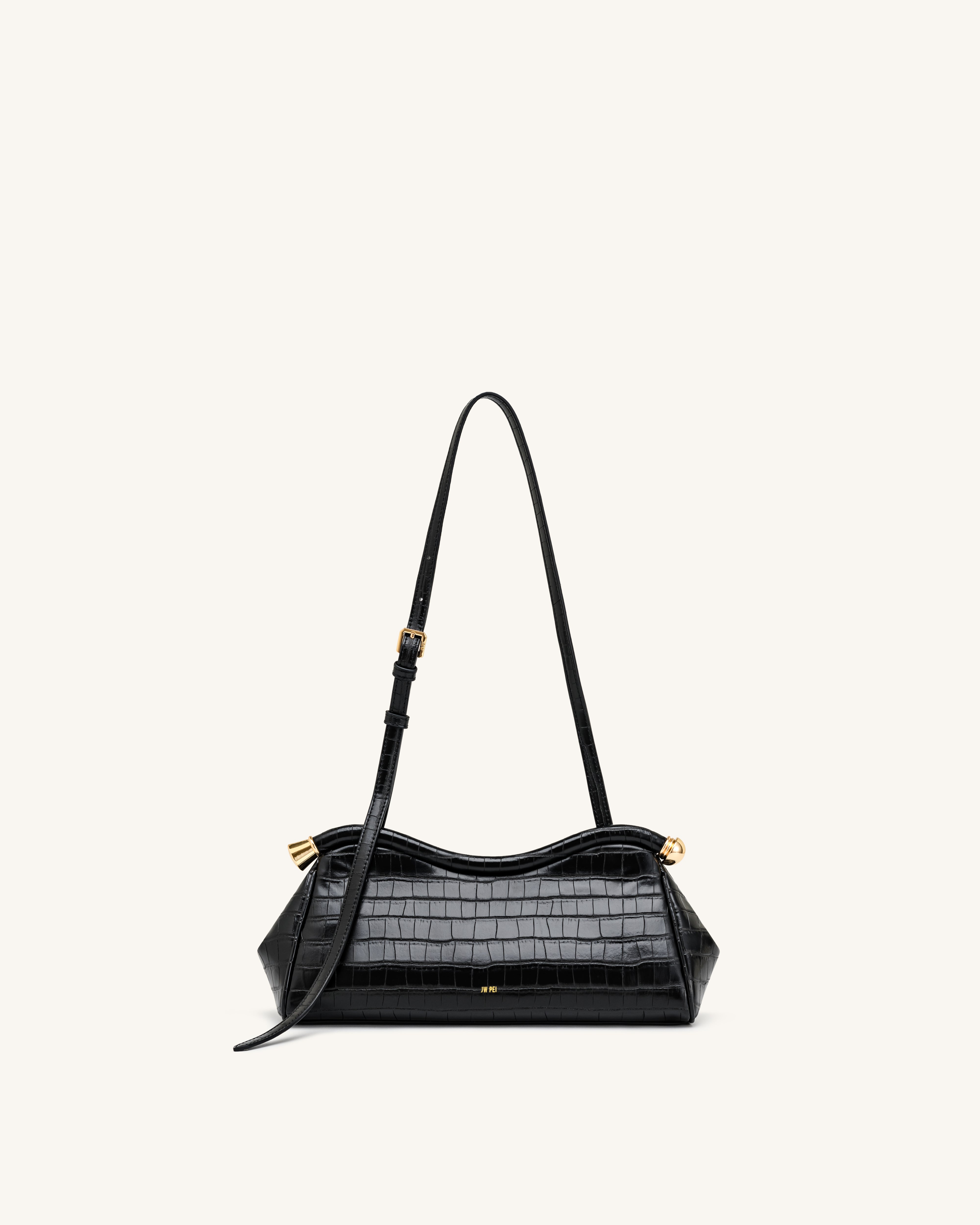 Naomi Curved Shoulder Bag - Black Croc | JW PEI