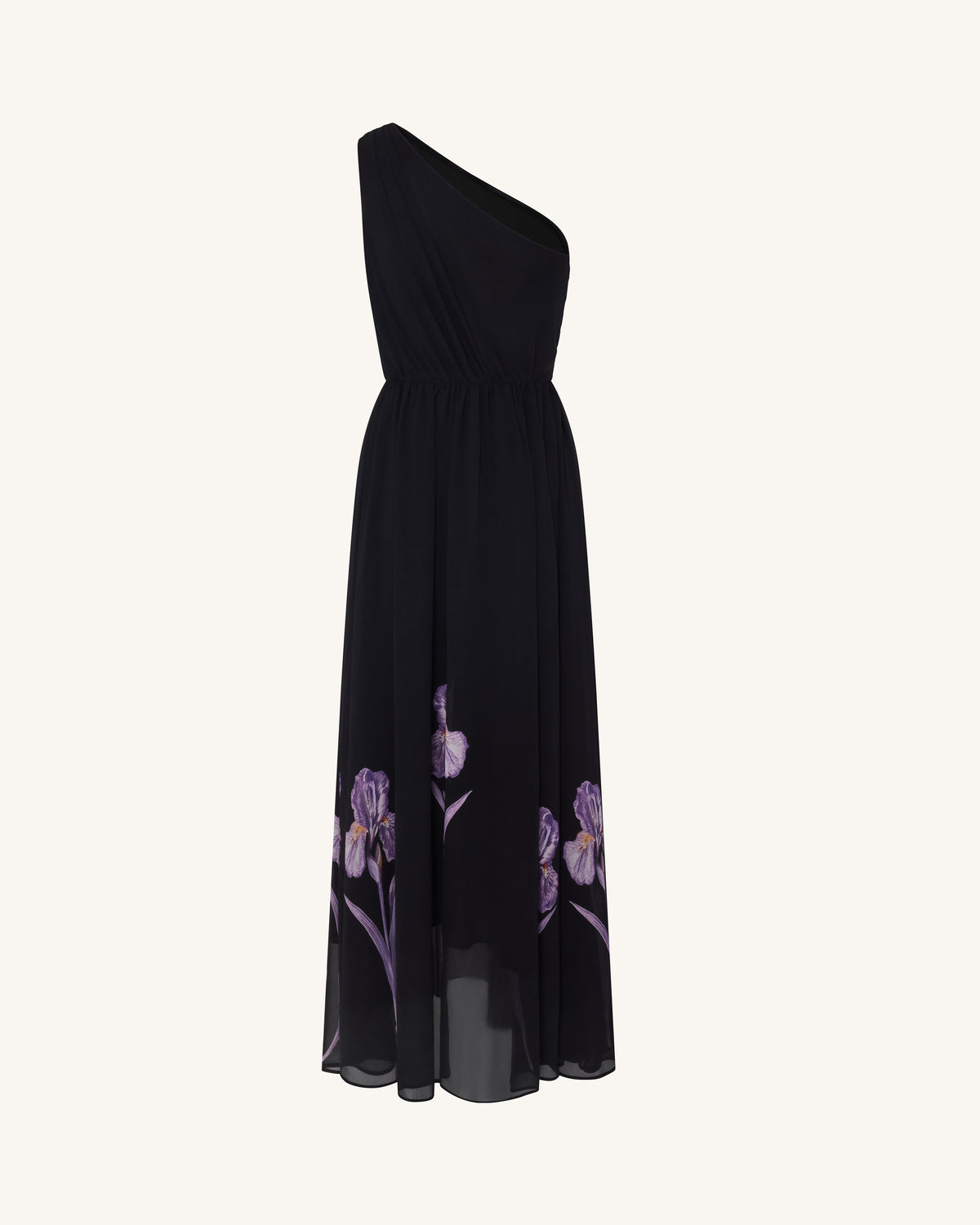Floral One Shoulder Maxi Dress - Black