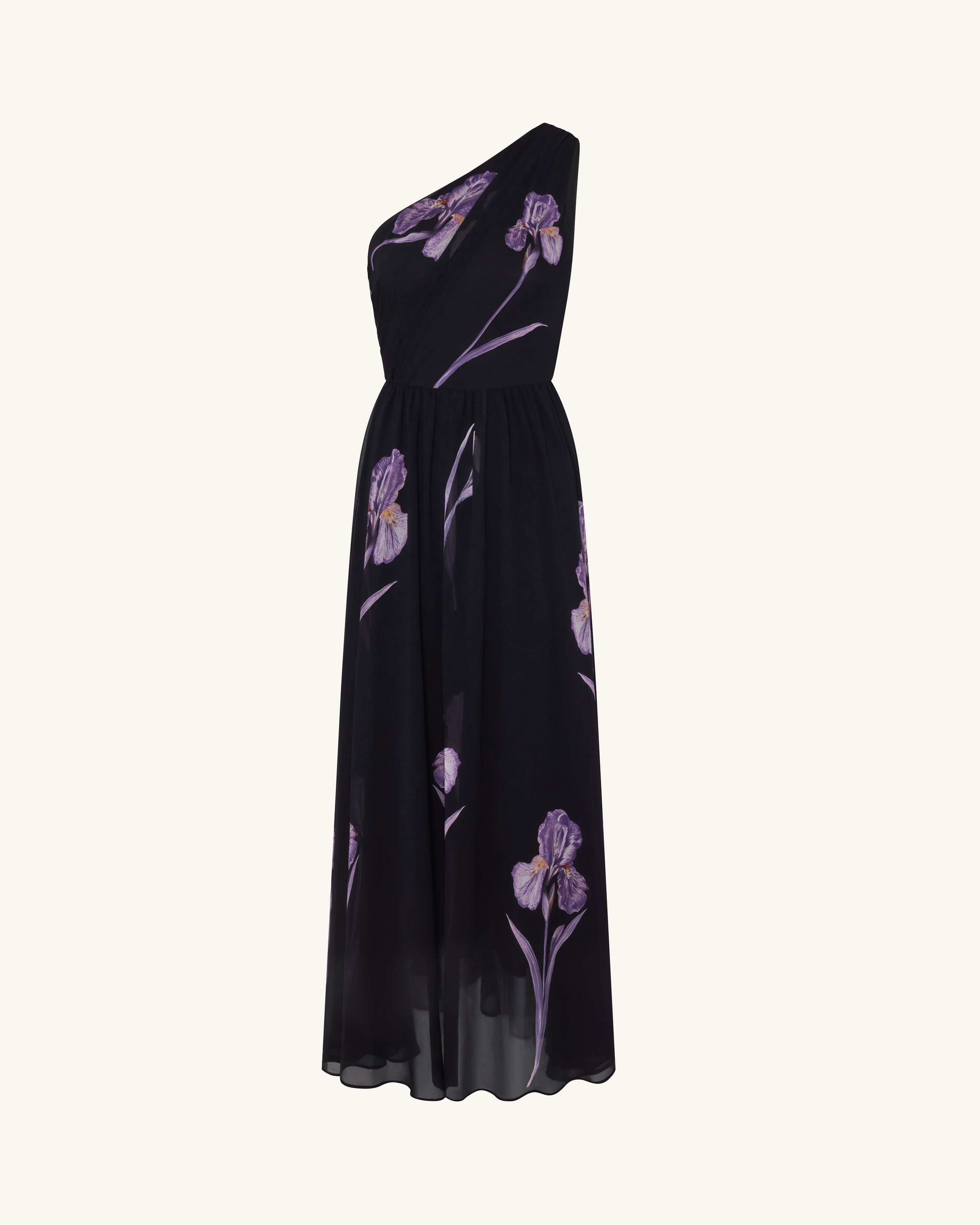 Floral One Shoulder Maxi Dress - Black