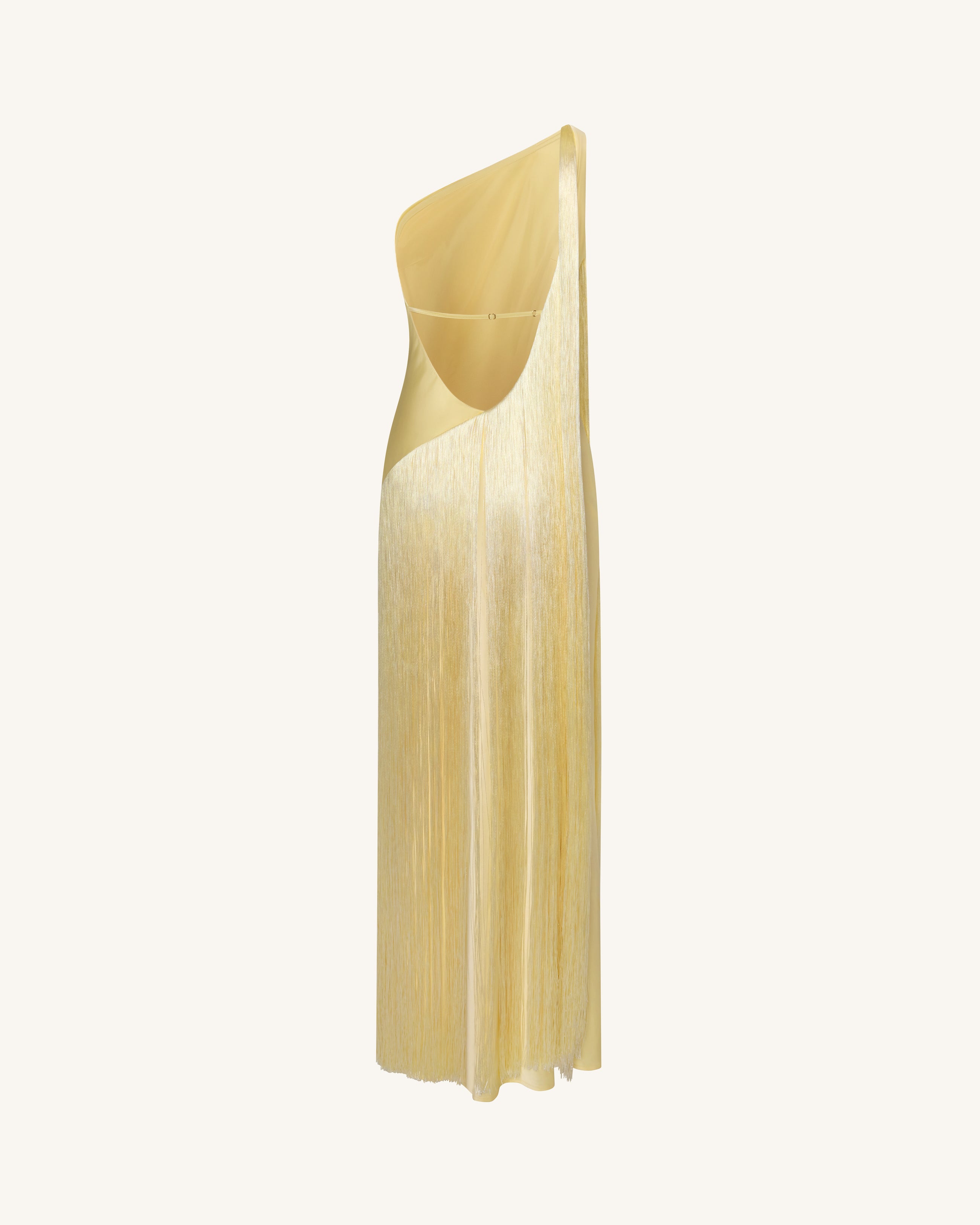 Fringe One Shoulder Maxi Dress - Champagne