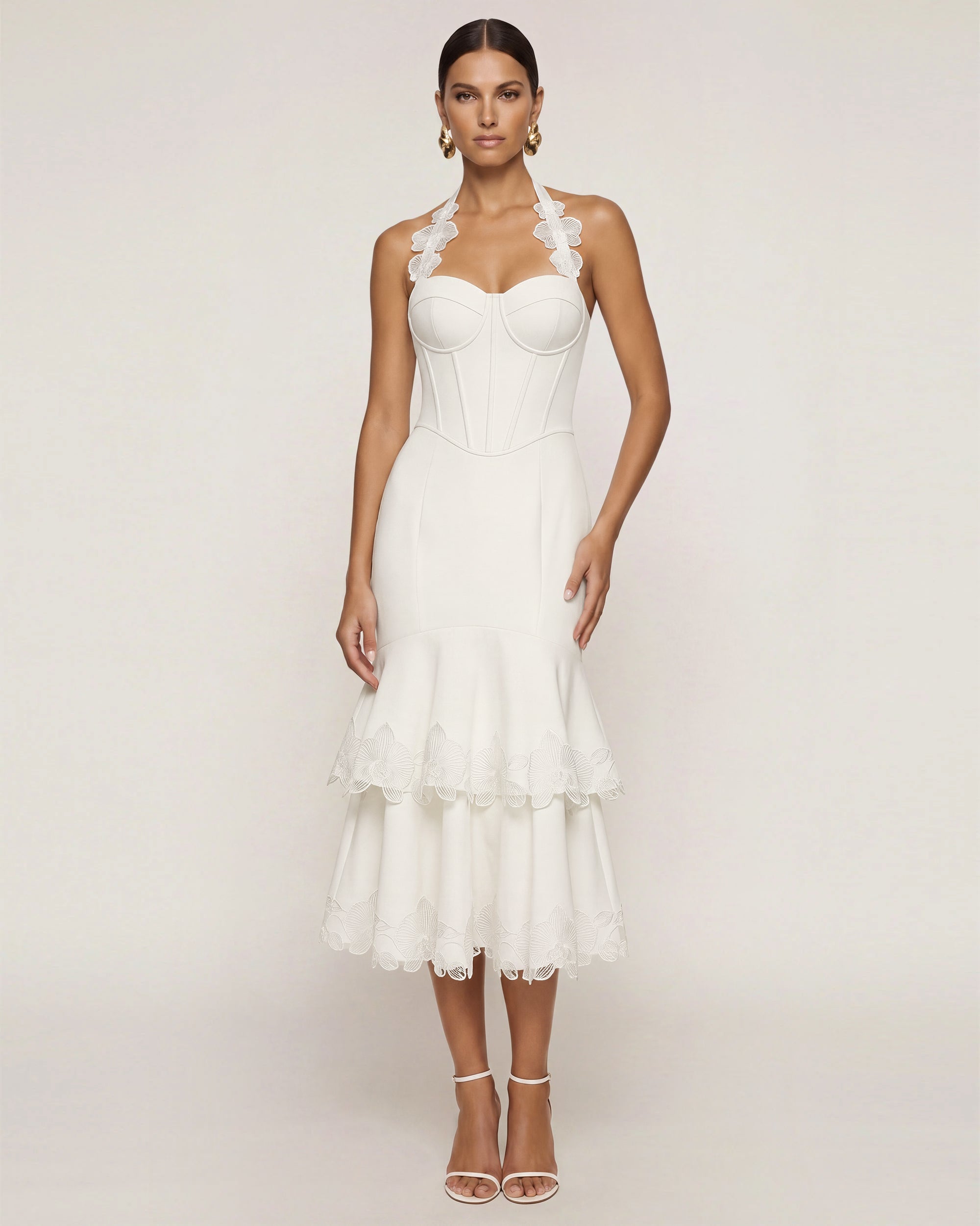 corset midi dress white Orchid Embroidered Halter - Rhen Racerback Mini Dress LowStock:42741956739123 May be worn with Väri:Viinirypäle white corset dress vintage