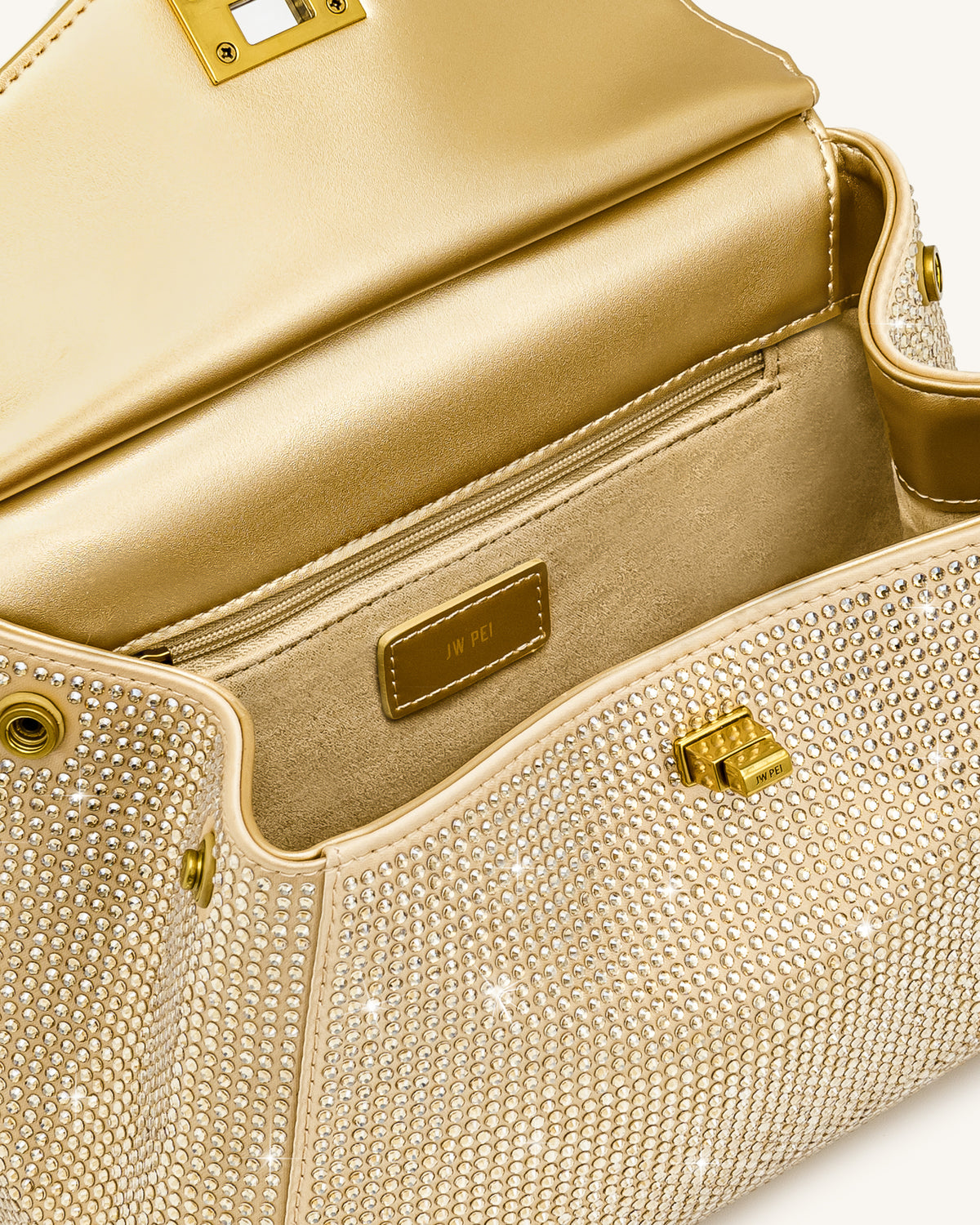 Lucia Classic Artificial Crystal Top Handle Bag - Champagne