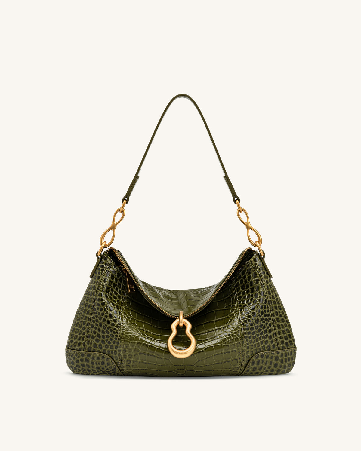 Jayla Metal Pendant Embellished Shoulder Bag - Green Croc