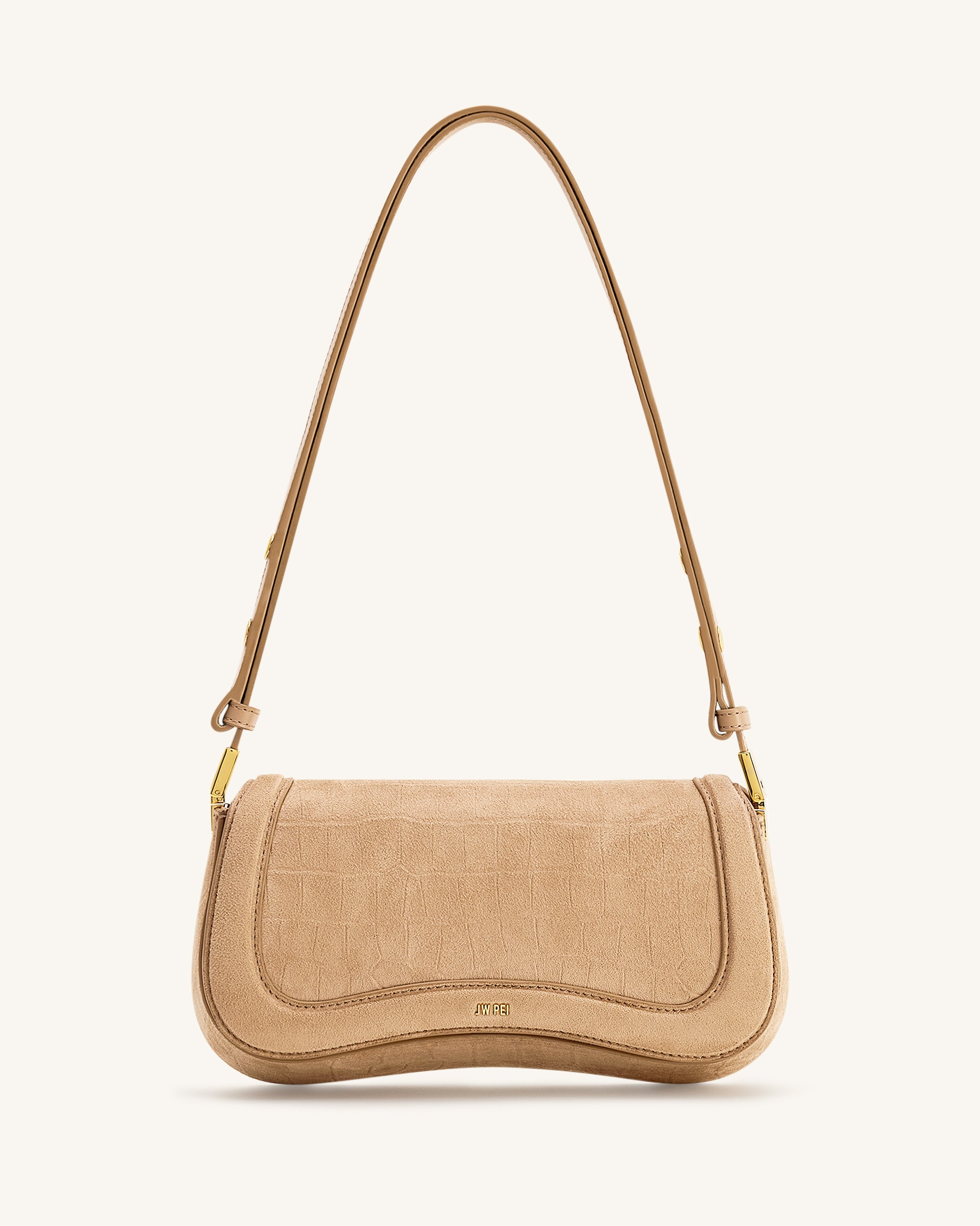 Joy Croc-Embossed Faux Suede Shoulder Bag - Beige | JW PEI