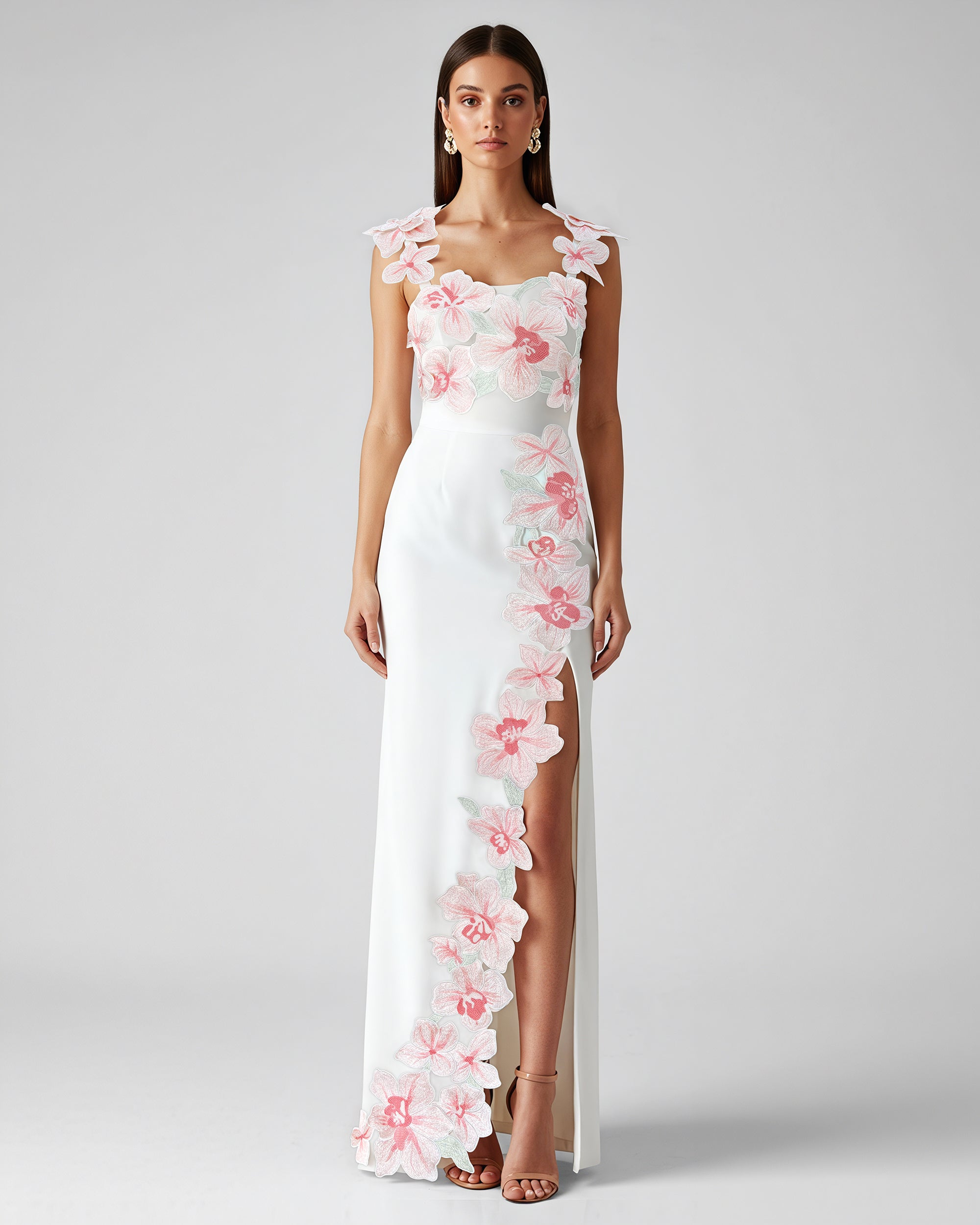 Flower Embroidered Dress - White/Pink Flower Embroidered Dress - White/Pink