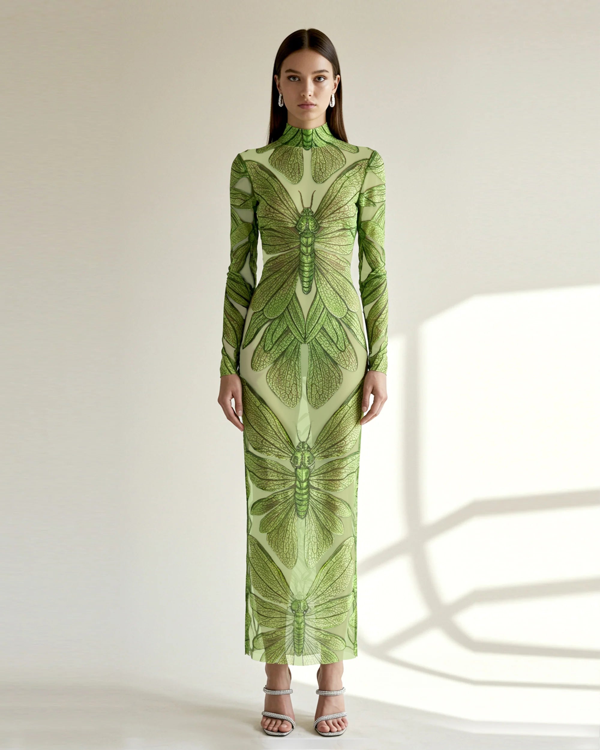 Emerald Dragonfly Sheer Mesh Gown - Green 10 | UK Emerald Dragonfly Sheer Mesh Gown - Green 10 | UK