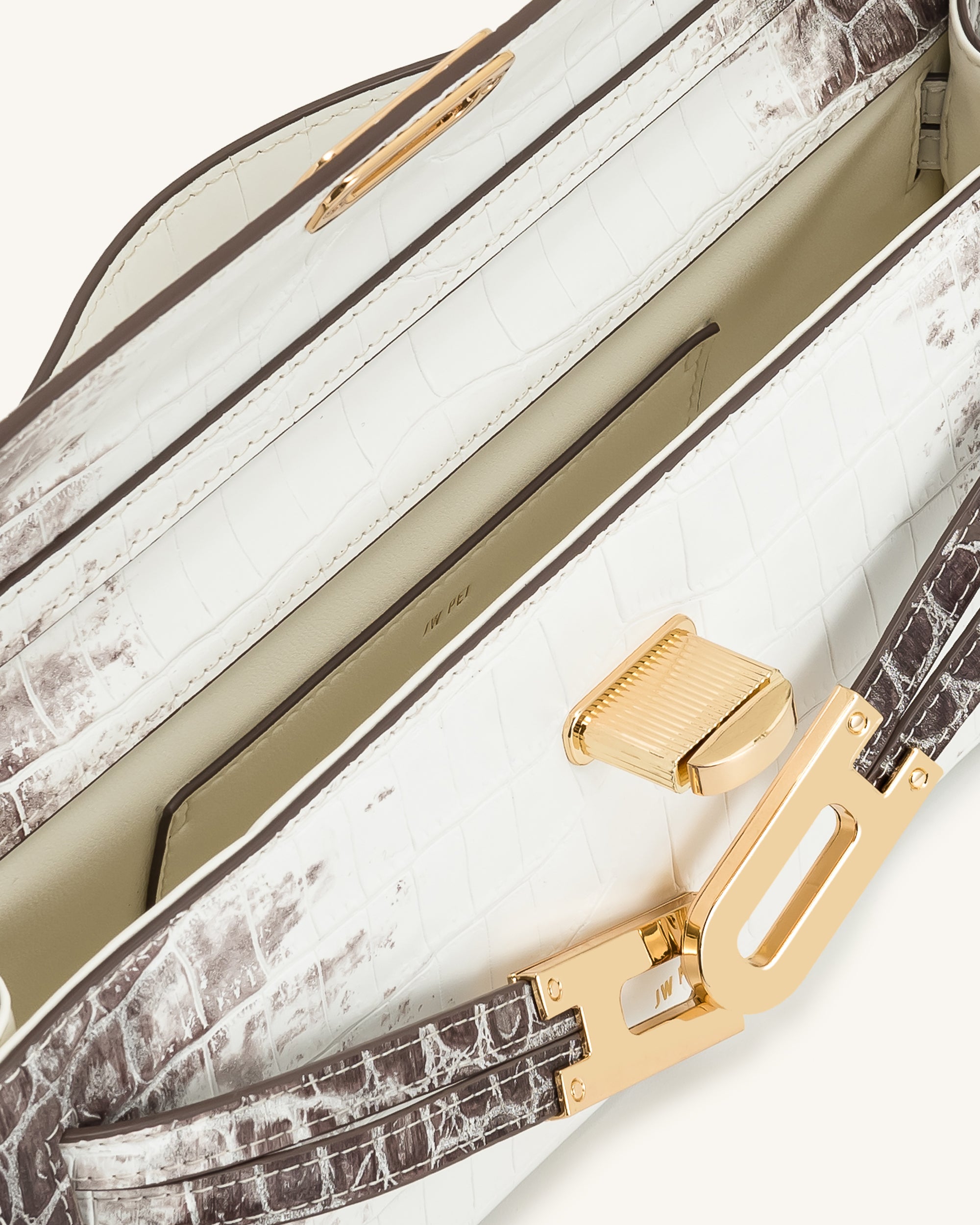 Bria Structured Top Handle Bag - White Croc