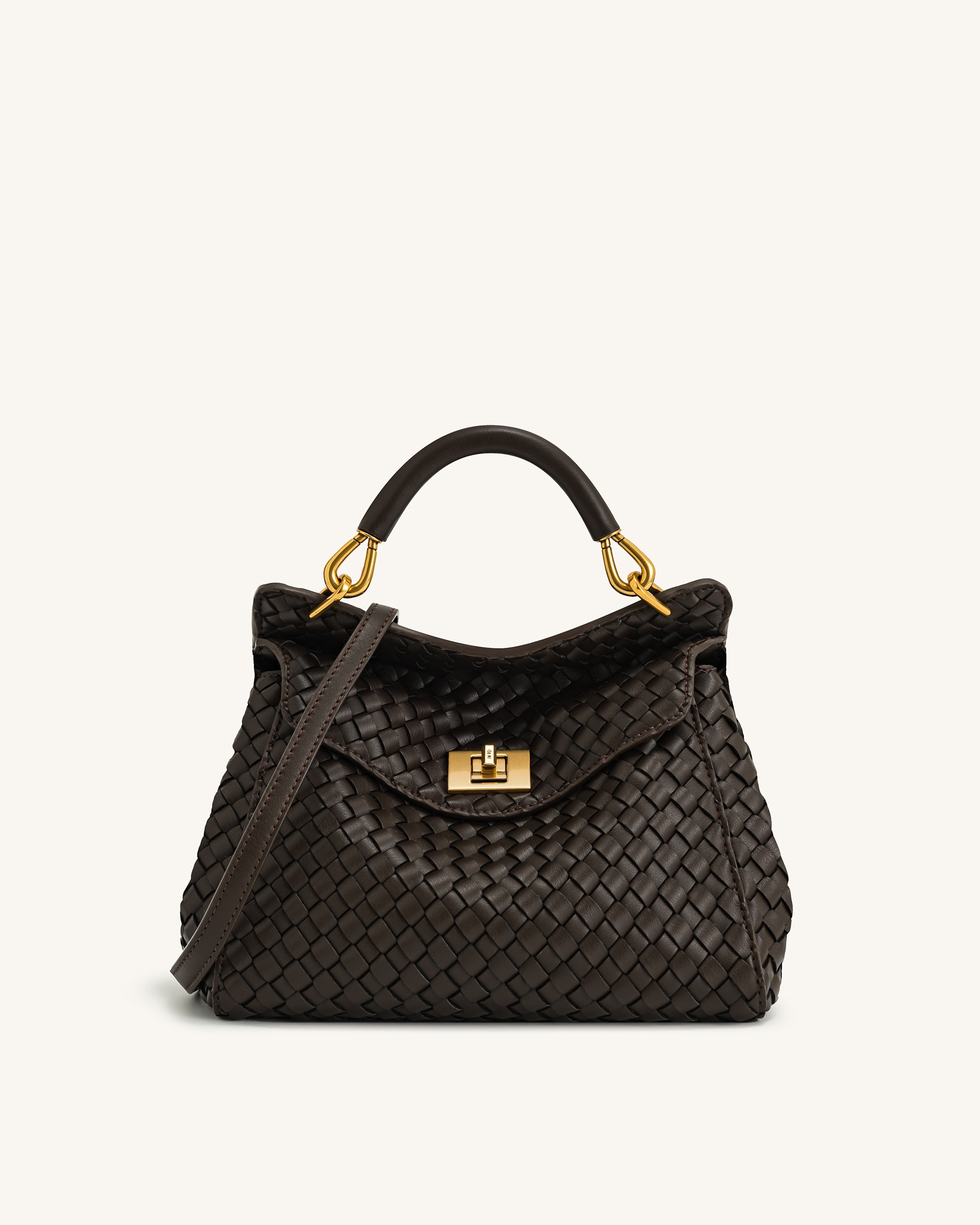 Lucia Classic Top Handle Woven Bag - Dark Brown