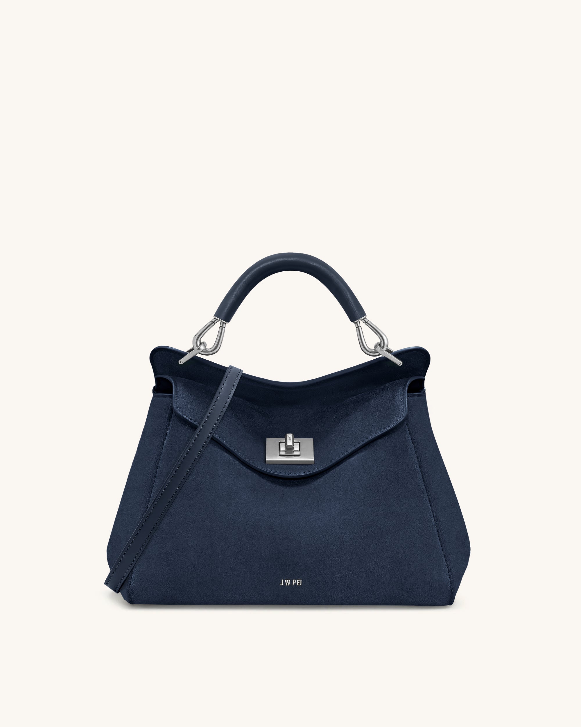 ゆぅ Lucia Classic Faux Suede Top Handle Bag - Navy Blue | JW PEI