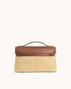 Thea Faux Straw Top Handle Bag - Brown Straw