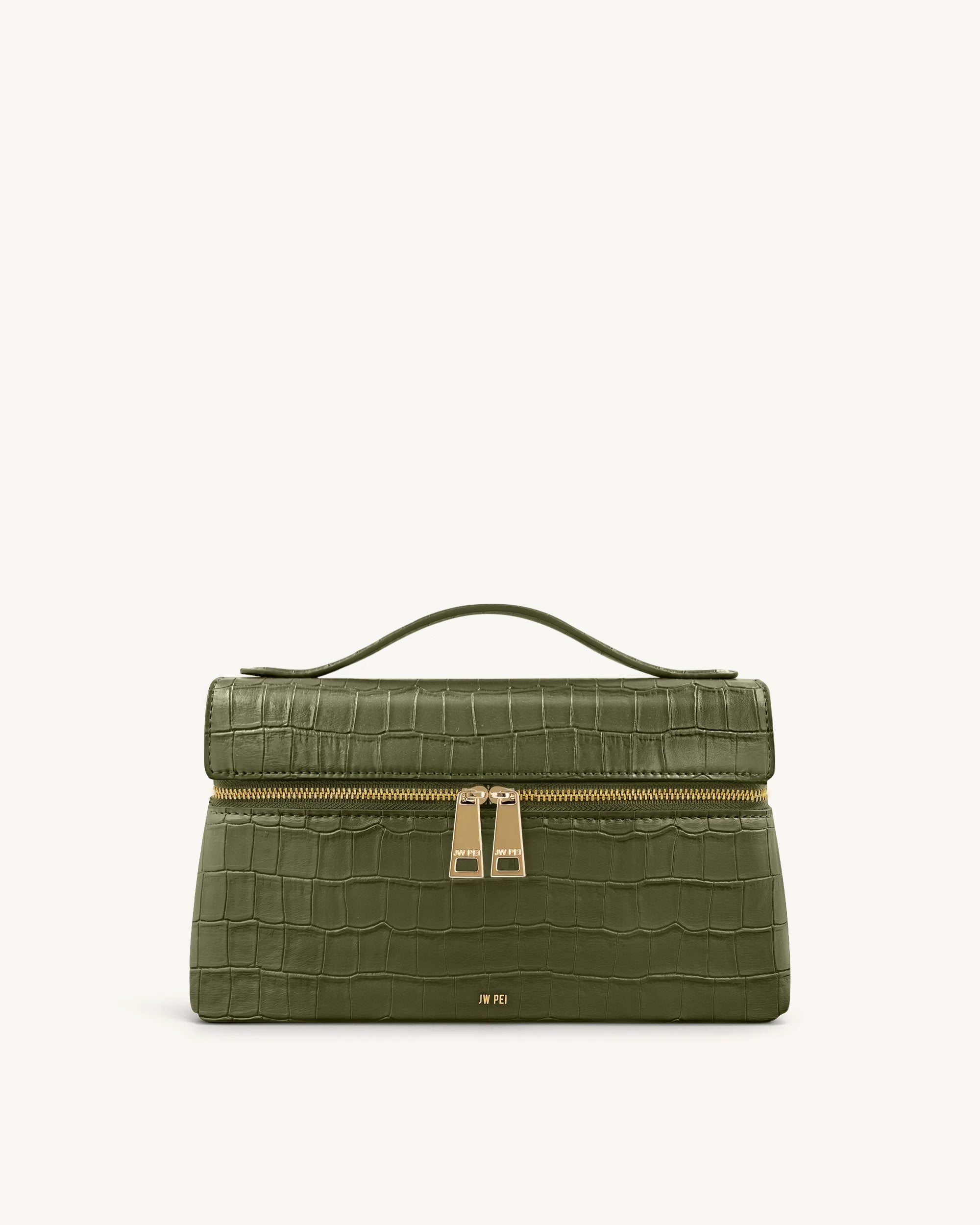Thea Croc-Embossed Top Handle Bag - Olive Green