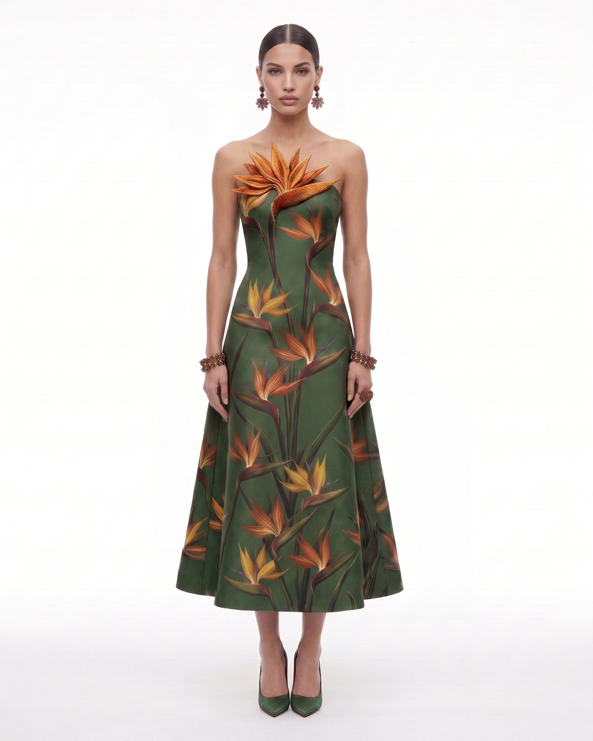strapless a line midi dress Bird of Paradise Appliqué A-Line detachable sleeve wedding dress PDF or PDF + PRINT:PDF + PRINT Fully lined for comfort What Color Shoes to