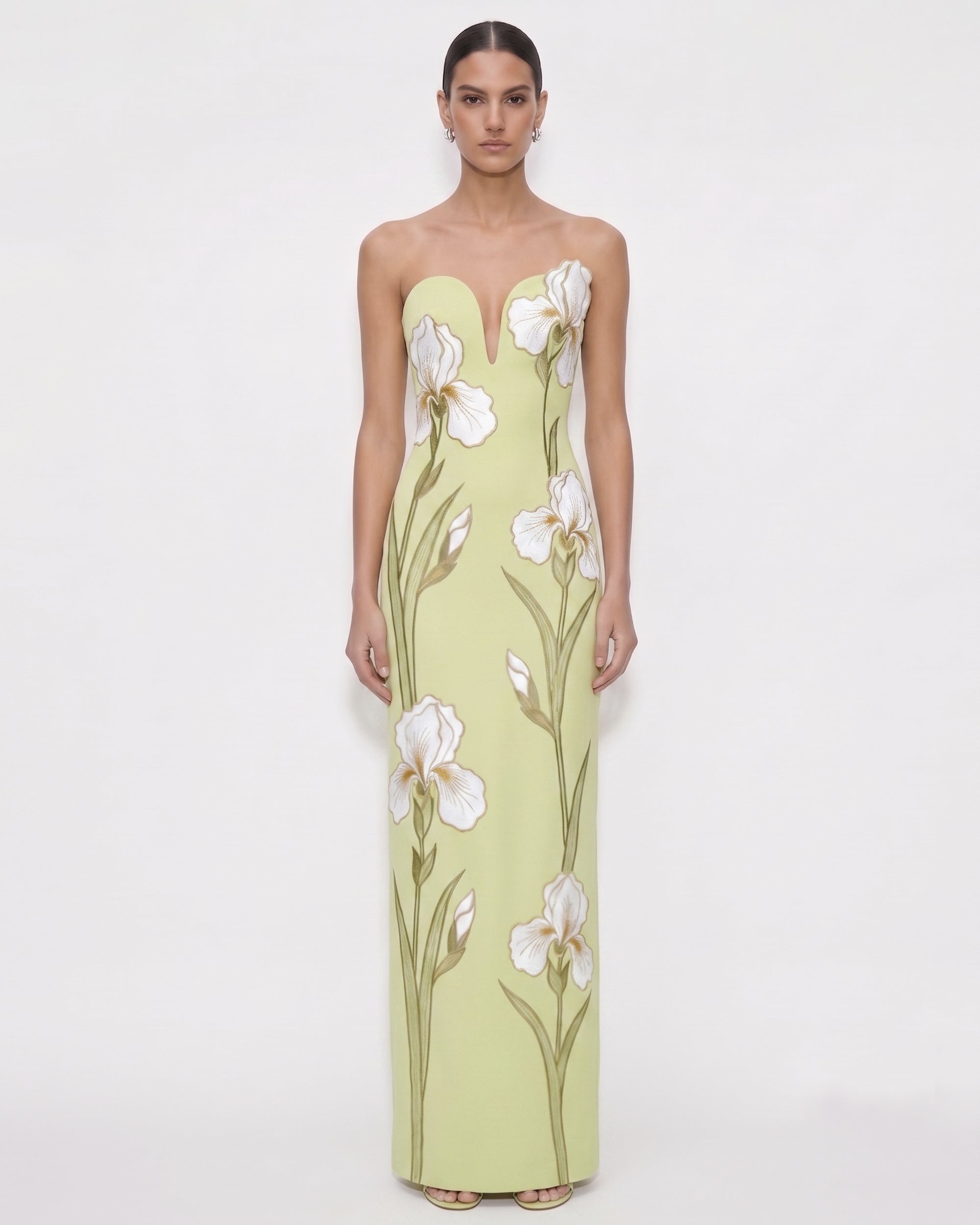 Iris Embroidered Notch Neck Strapless Maxi Dress