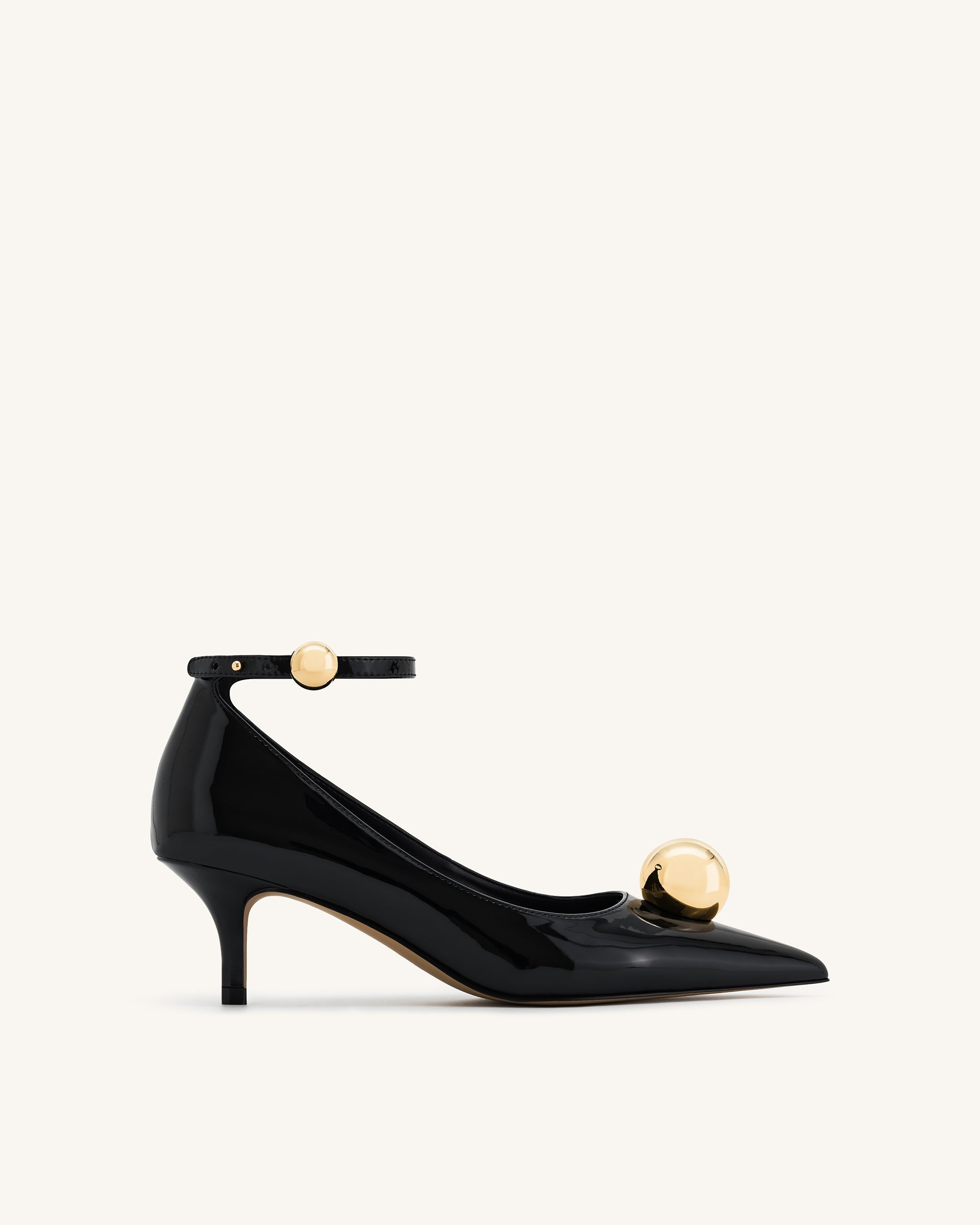 Jewel Buckle Kitten Heels Pumps-Black 8
