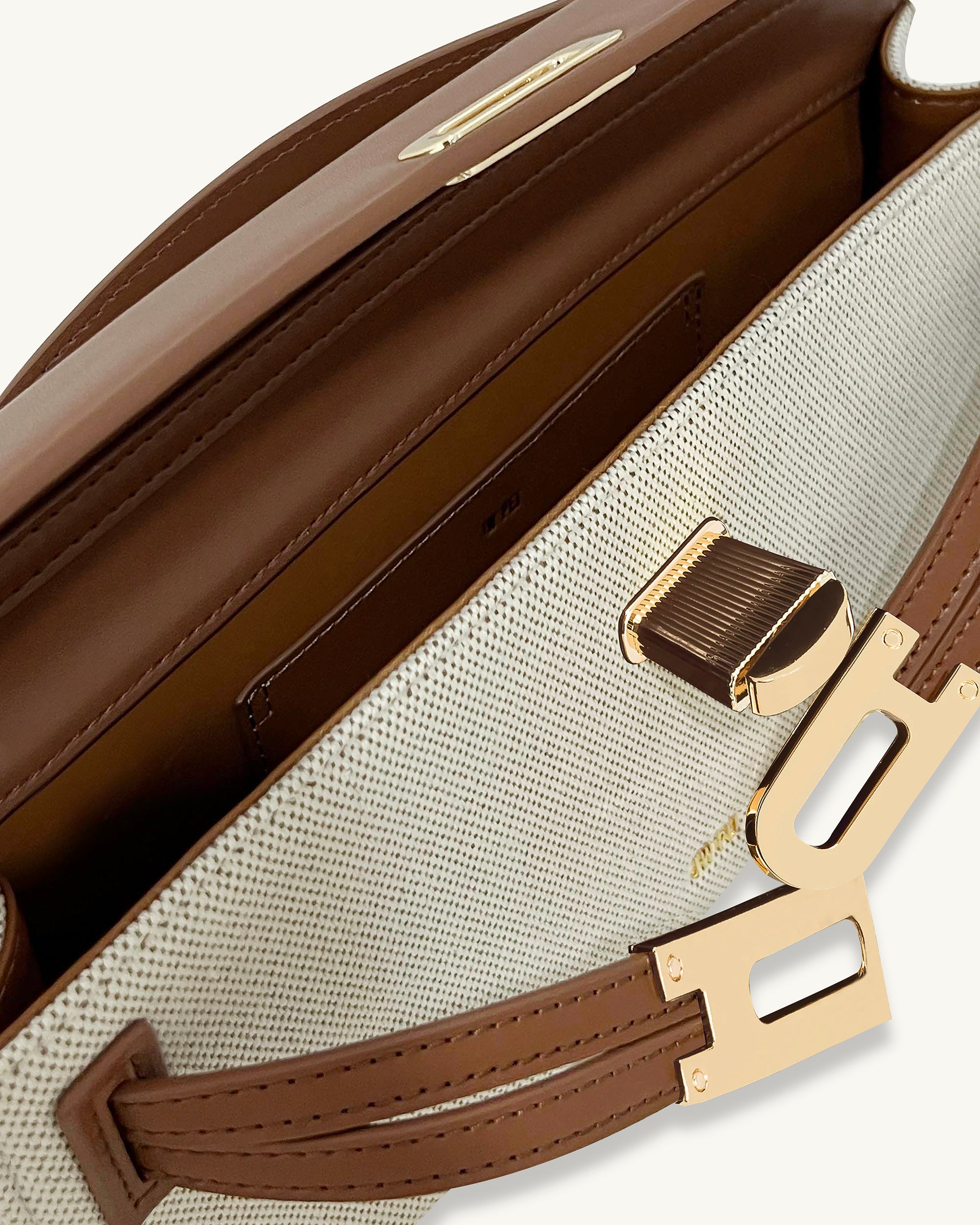 Bria Structured Top Handle Bag - Brown Canvas