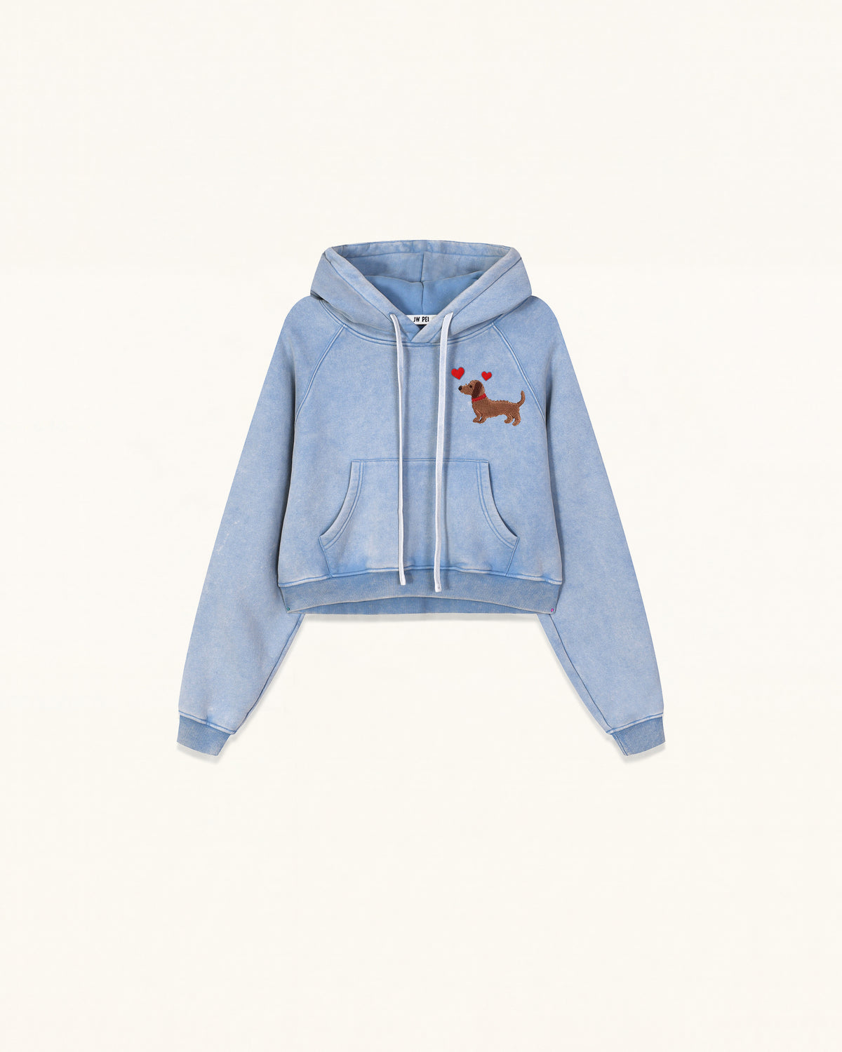 Dachshund Heart Acid Cropped Hoodie - Washed Sky