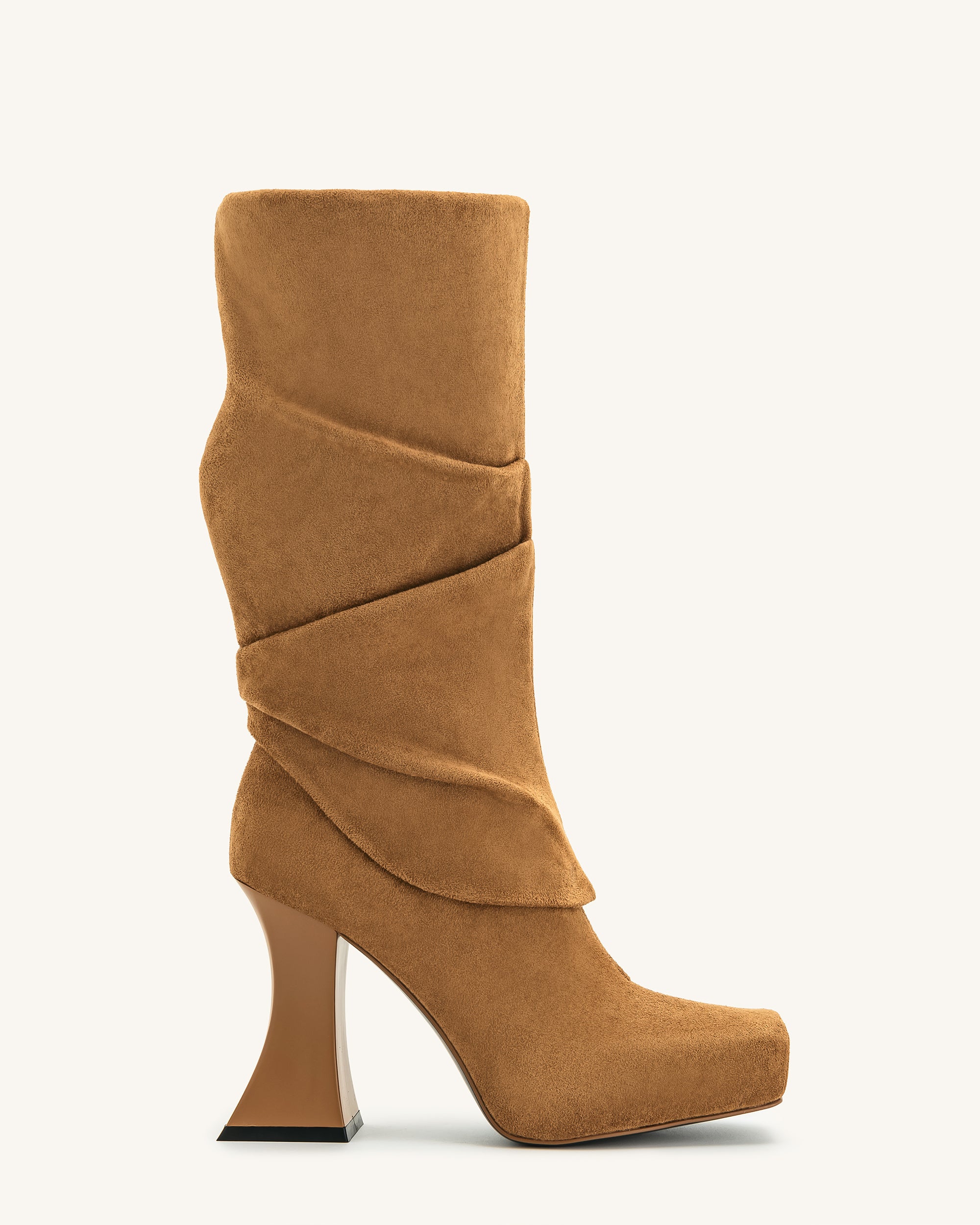 Reyna Square Toe Platform Knit Boots - Brown | JW PEI