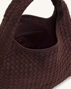 Iaura Faux Suede Woven Shoulder Bag - Dark Brown