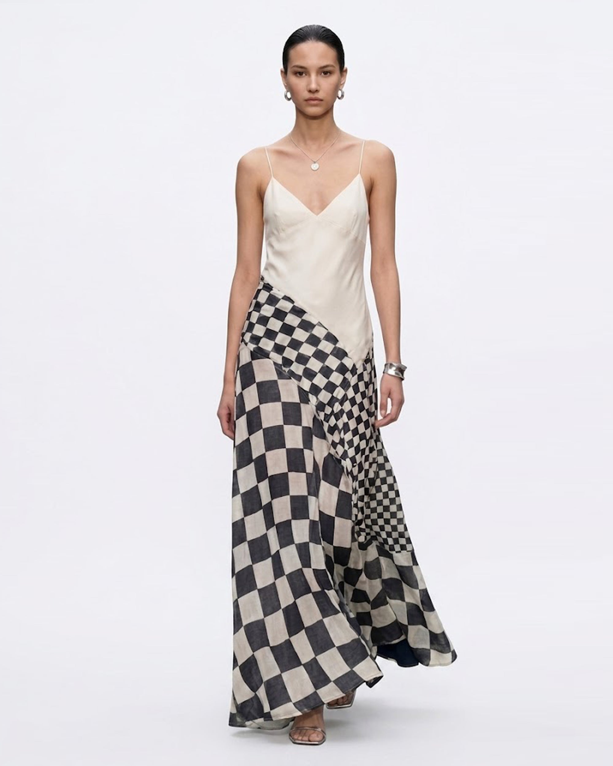 checkerboard maxi dress Checkered Print Western Maxi Dress S