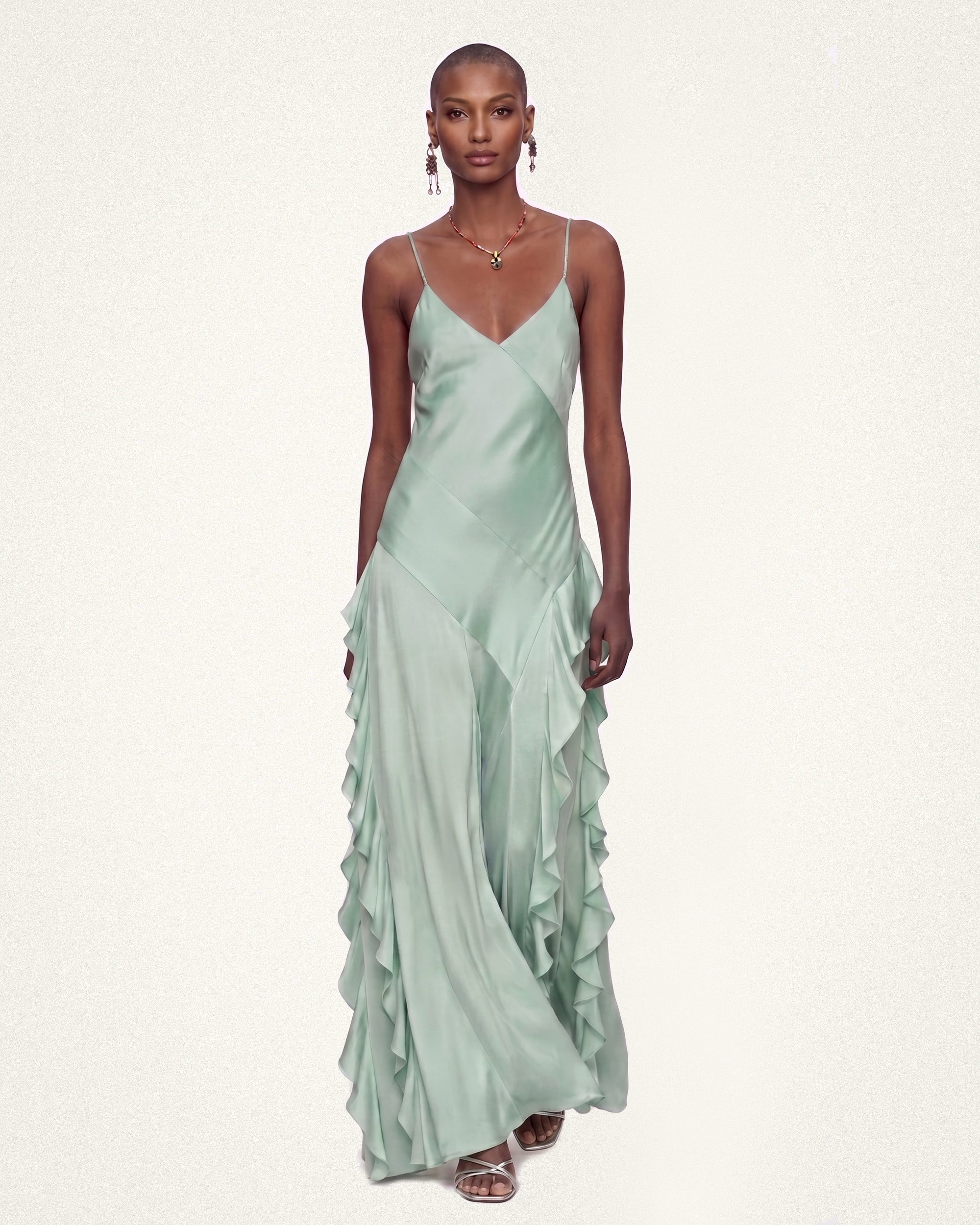 mint green ruffle dress Mint Green Appliques Prom Dress with Ruffle Skirt-LLELLA