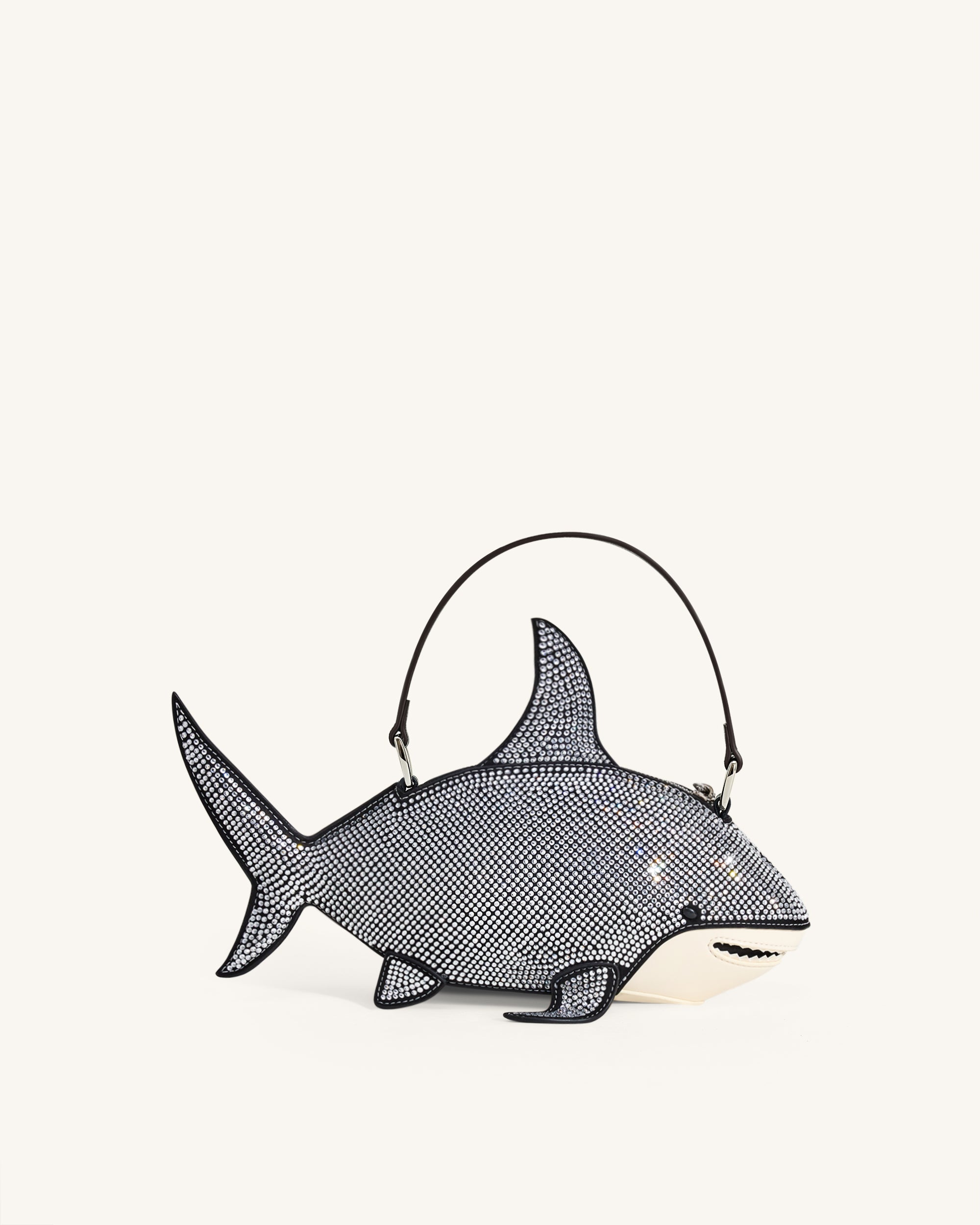 Nerys Artificial Crystal Shark Top Handle Bag - Black | JW PEI