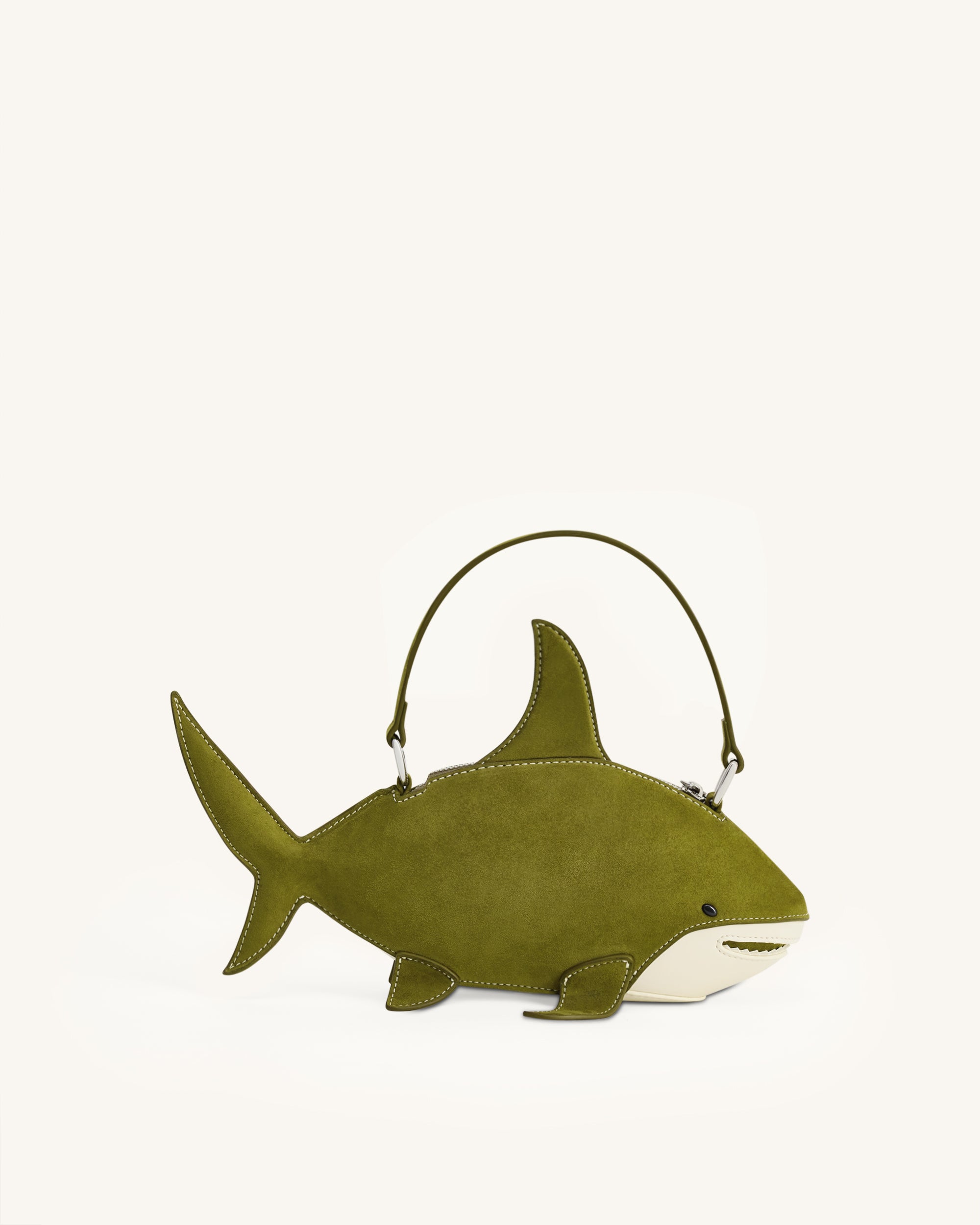 Nerys Faux Suede Shark Look Top Handle Bag - Dark Olive | JW PEI