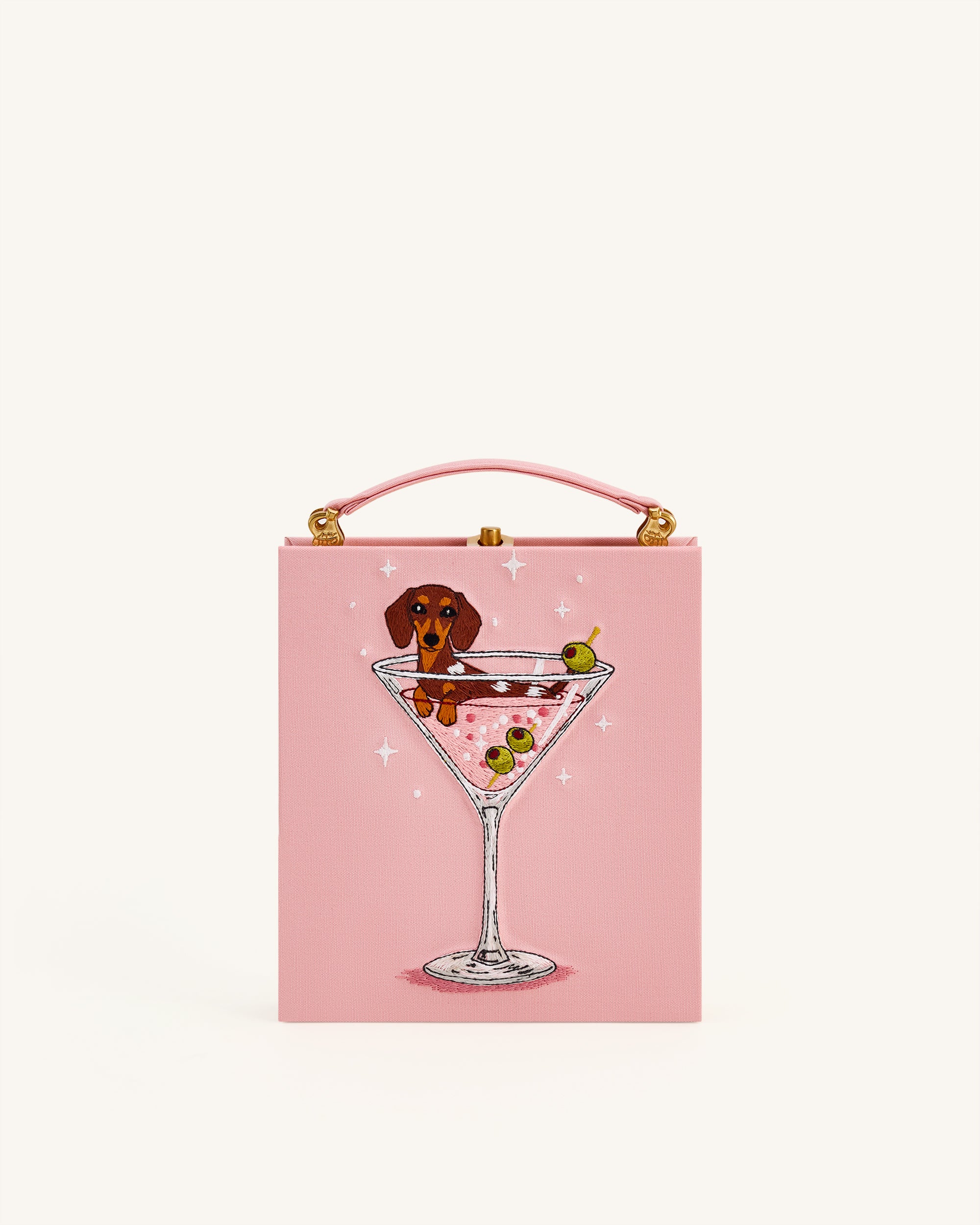 Taya Wine Glass Puppy Pattern Book Shape Clutch Bag - Pink | JW PEI