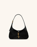 Juliette Faux Suede Key Charm East-West Shoulder Bag - Black