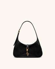 Juliette Faux Suede Key Charm East-West Shoulder Bag - Black