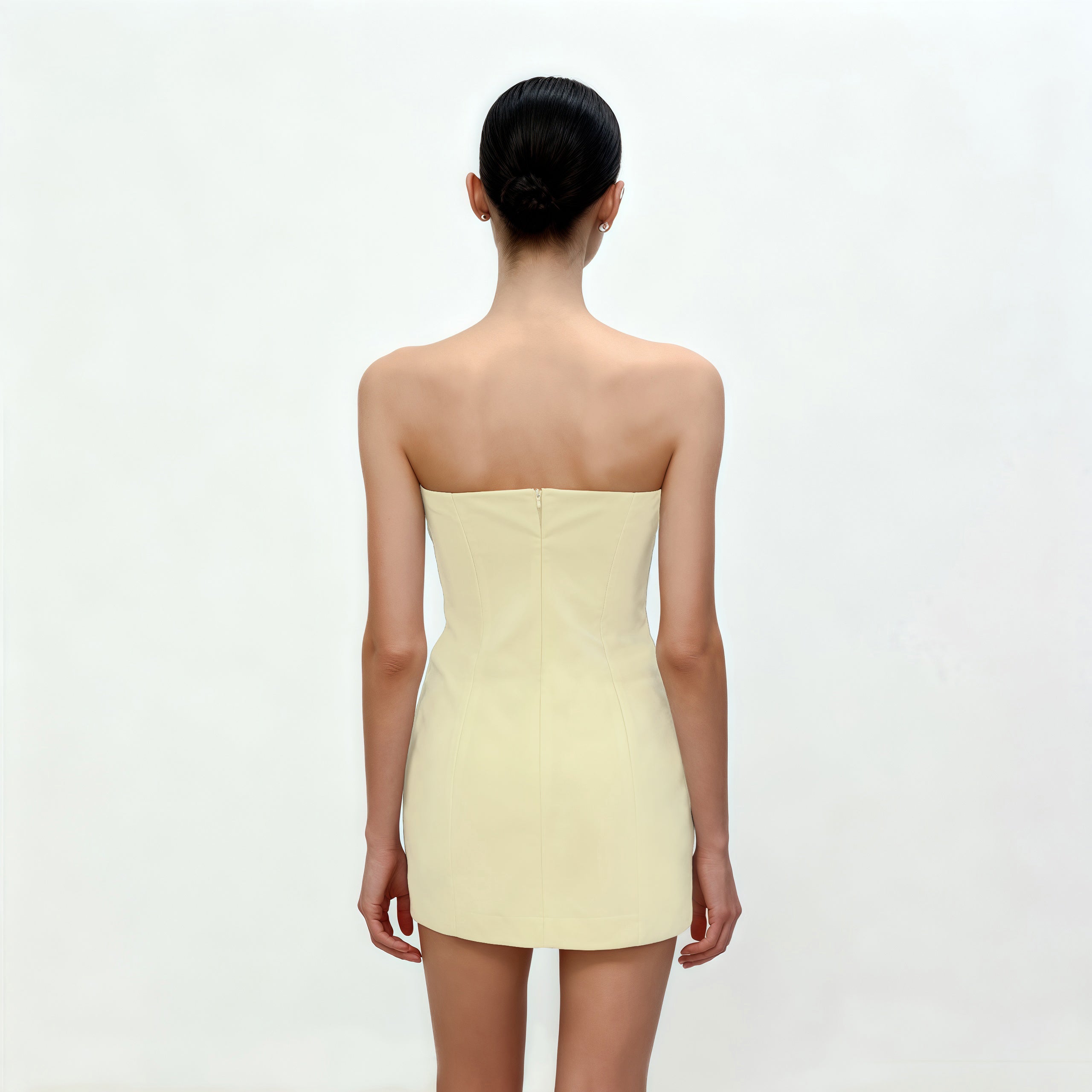 3D Floral Appliqué Strapless Mini Dress - Yellow