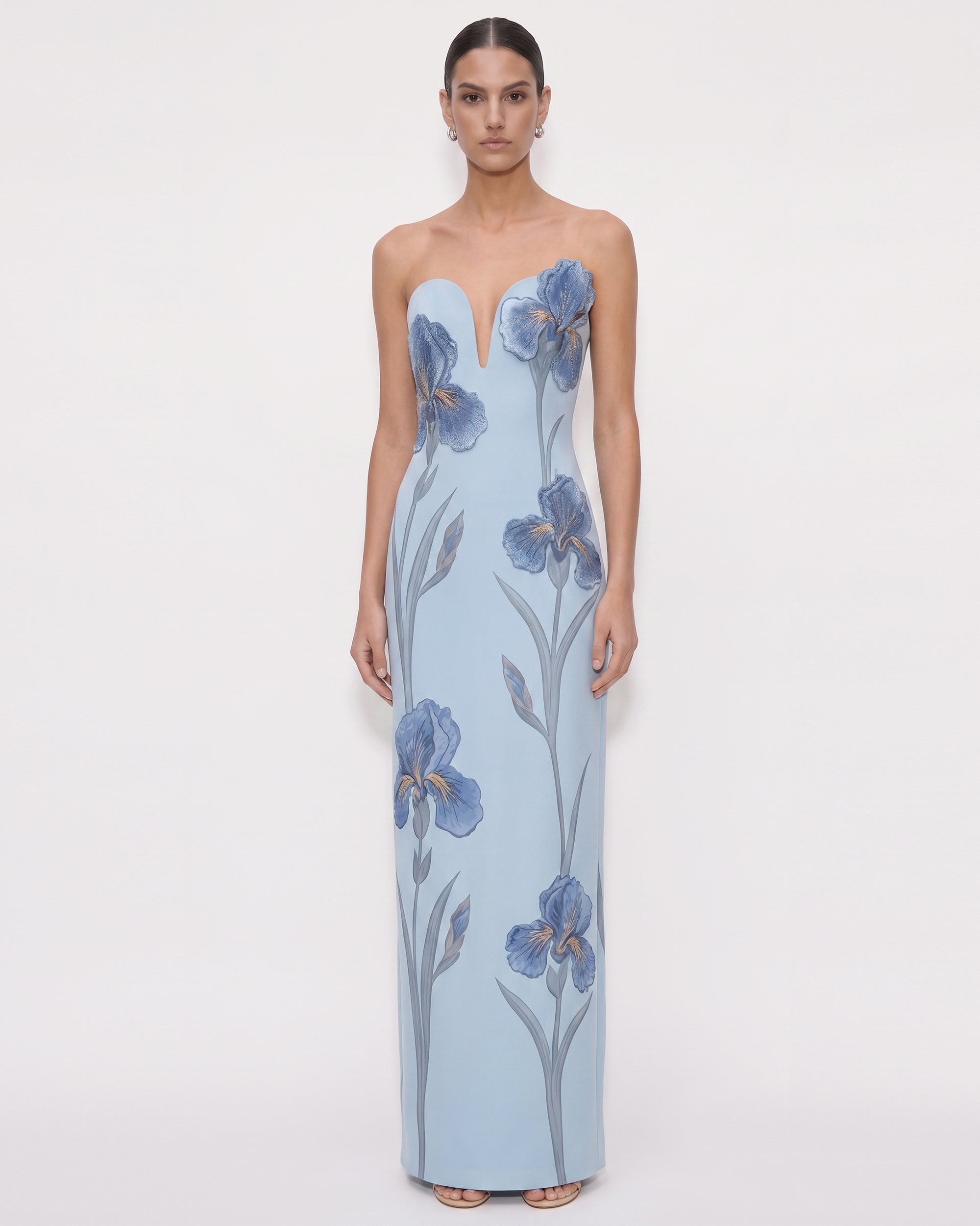 Iris Embroidered Notch Neck Strapless Maxi Dress