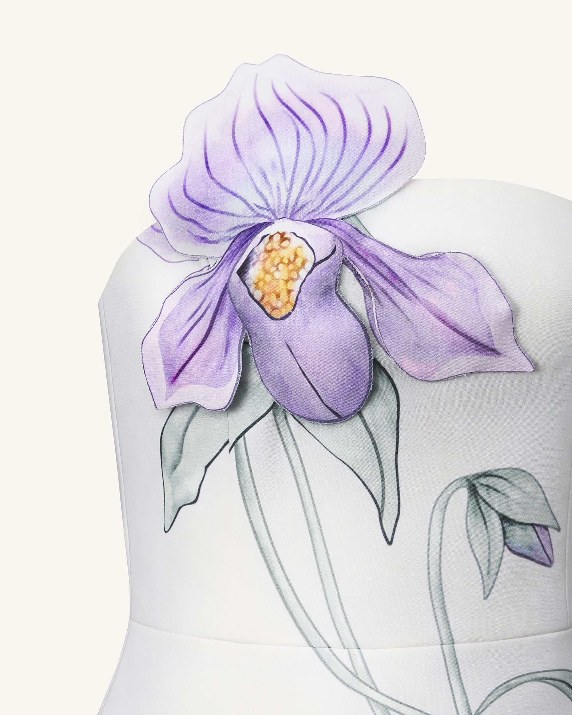 Slipper Orchid Appliqué Mini Dress - White