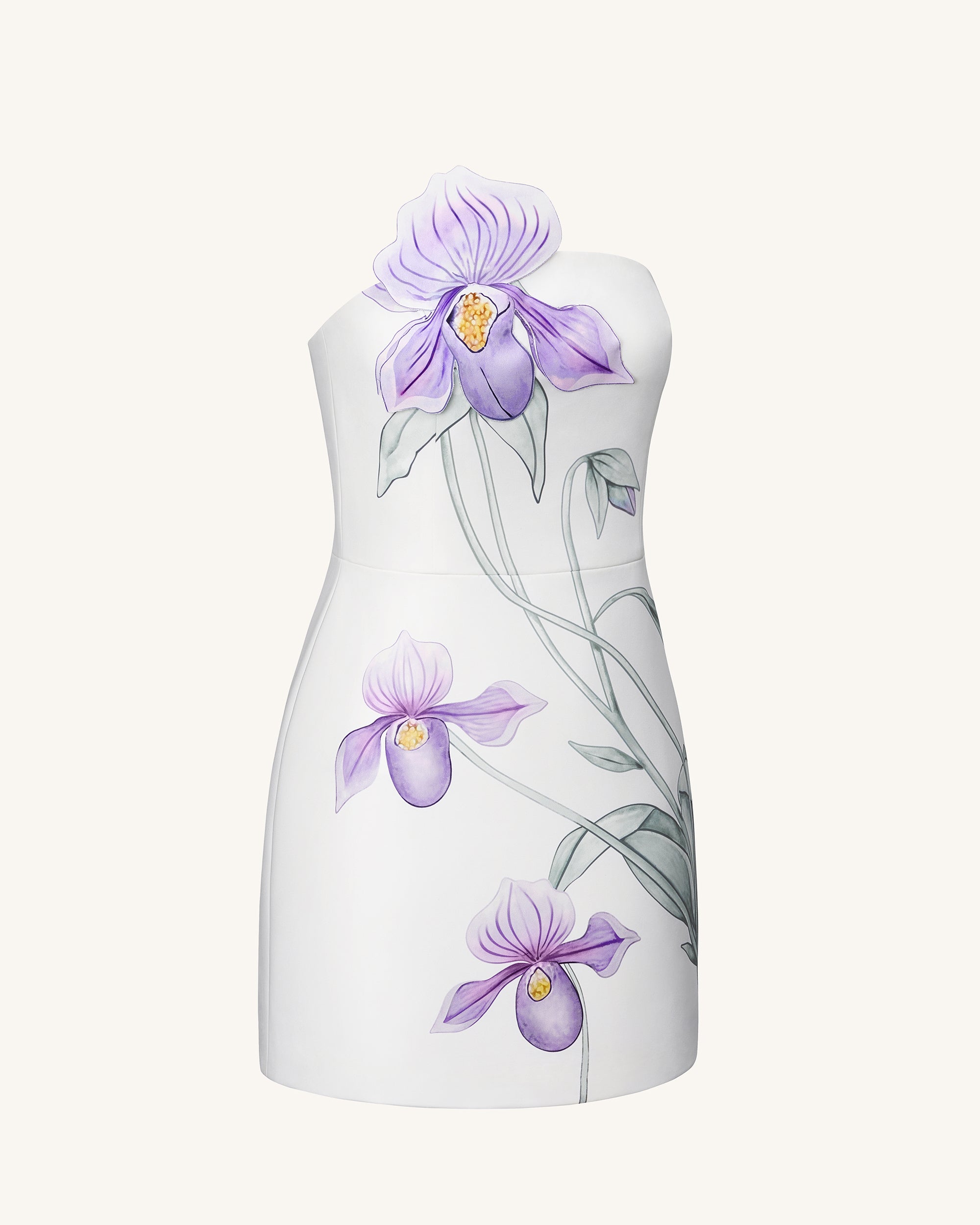 Slipper Orchid Appliqué Mini Dress - White