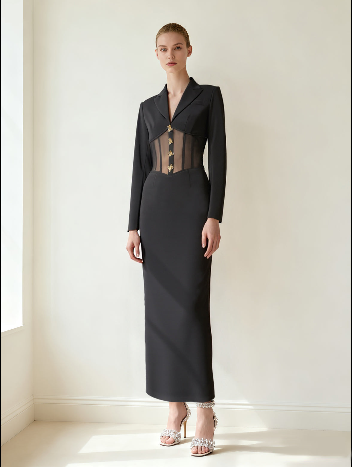 knee length dresses for ladies Gasanova Black Silk Corset Maxi Dress main image 1