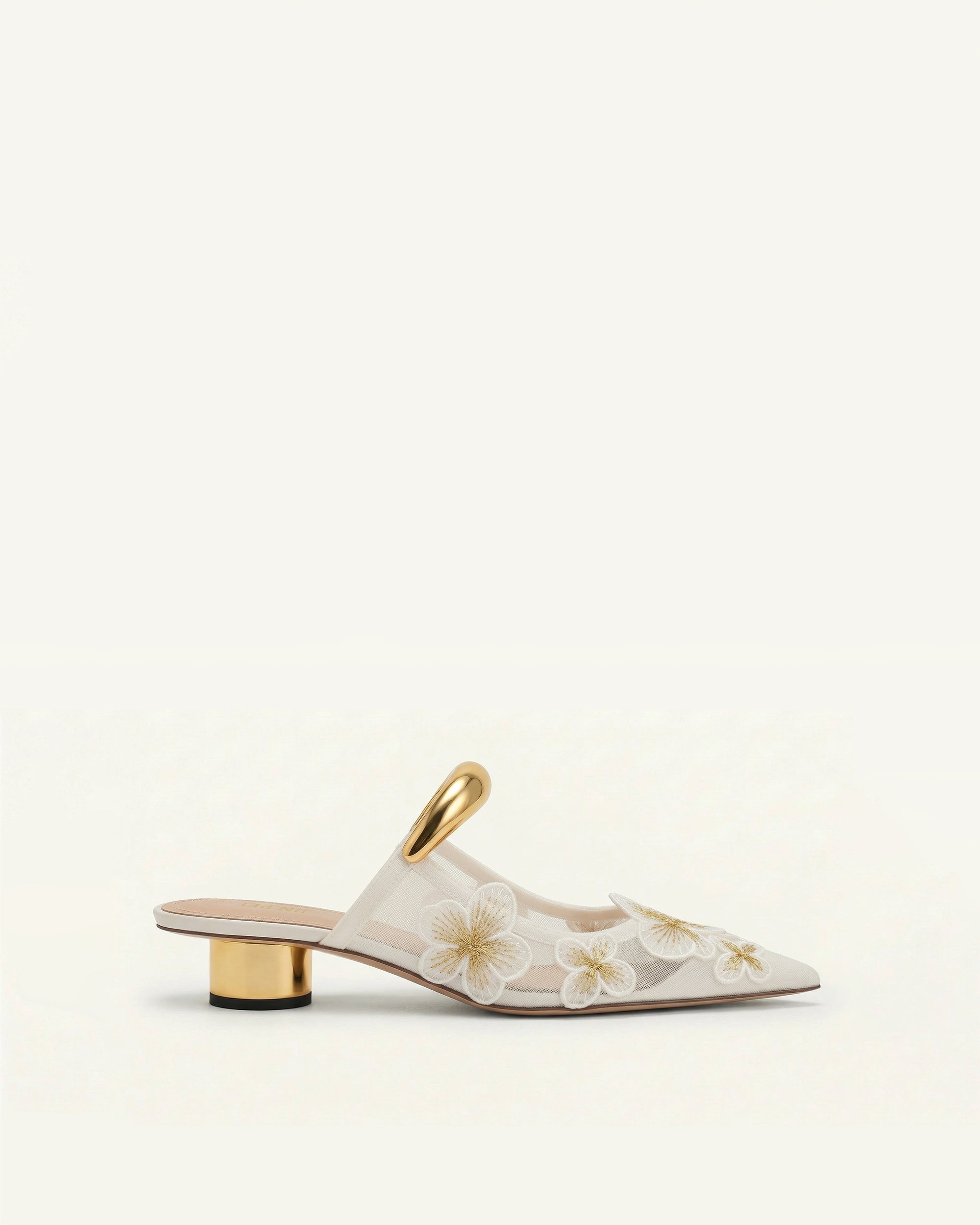 Helena Pierced Floral Mesh Mules - Ivory | JW PEI