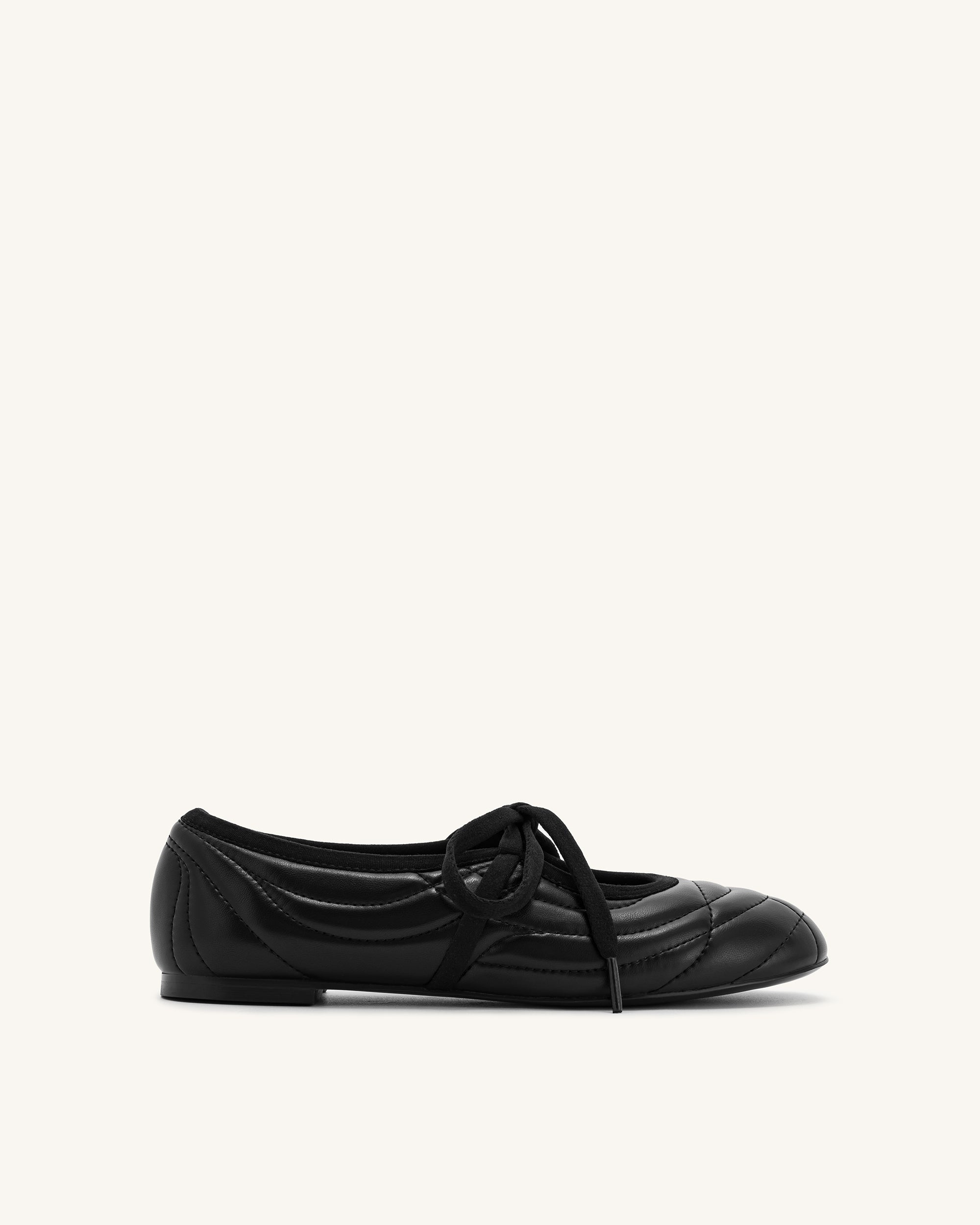 Erika Topstitching lace-up ballet Flats- Black | JW PEI Erika Topstitching lace-up ballet Flats- Black | JW PEI