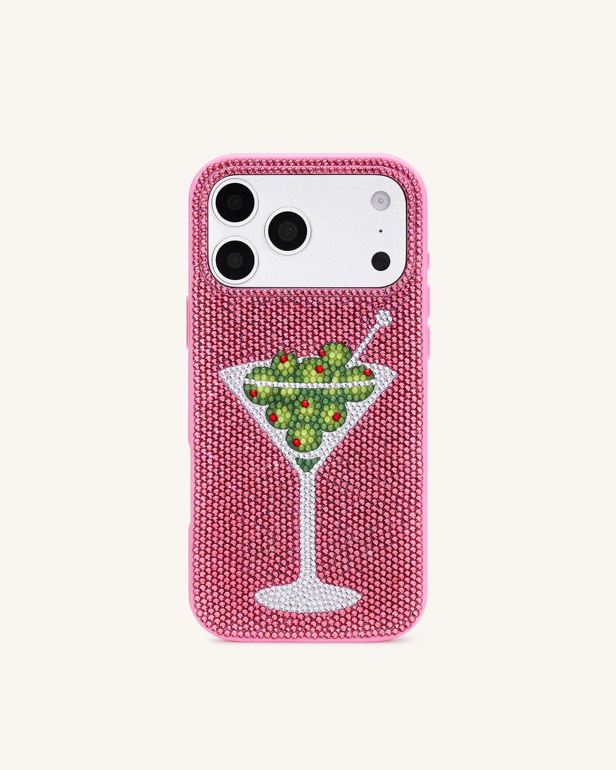 Olive Martini Artificial Crystal Phone Case - Pink, iPhone 14 Pro