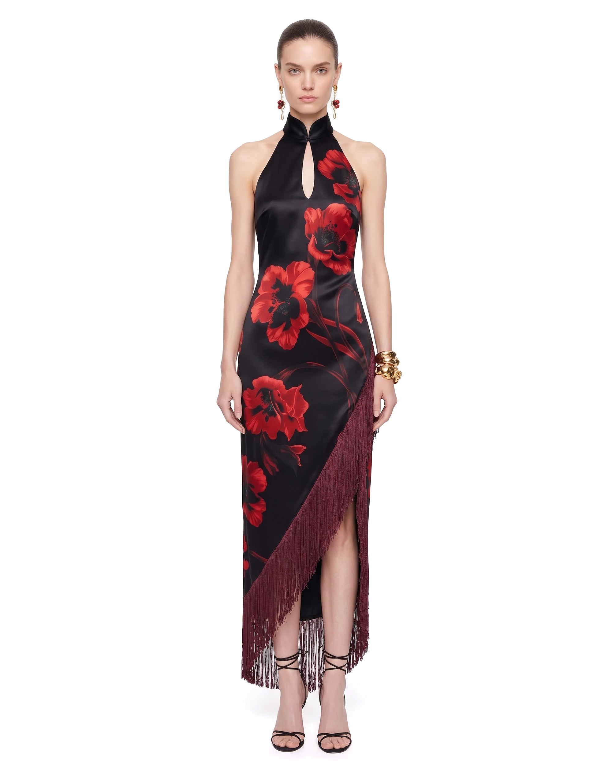 red and black floral maxi dress The Cheongsam-Reimagined Slit - & RYRJJ Womens Long Puff lamuse-4 Size:FR 38 - Preorder The skirt flares generously